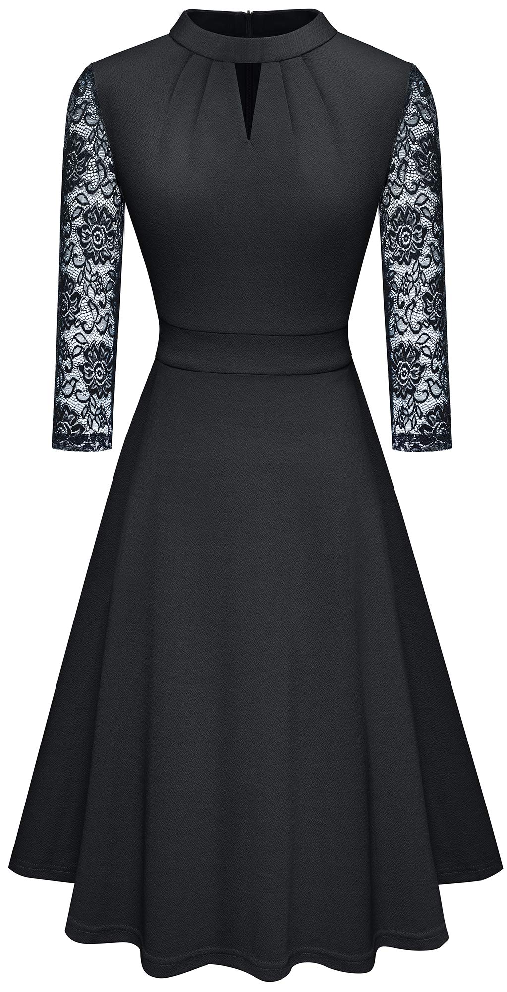 HOMEYEE Women's Elegant Round Neck Hollow Out Lace Patchwork Vintage Party Dress - Perfect for Evening Events, Weddings & Special Occasions