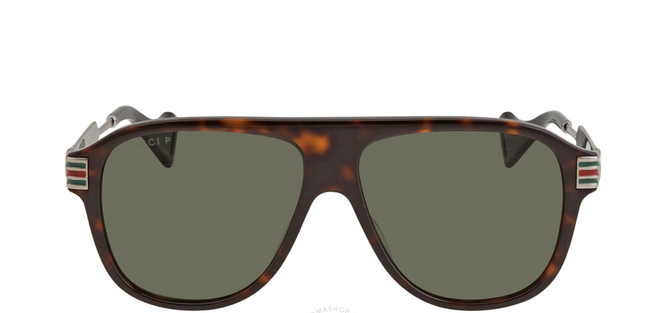 Gucci GG 0587S 002 Havana/Brown Green Polarized Sunglasses for Women & Men - UV Protection, Fashion Luxury Shades for Beach, Driving & Outdoor Activities