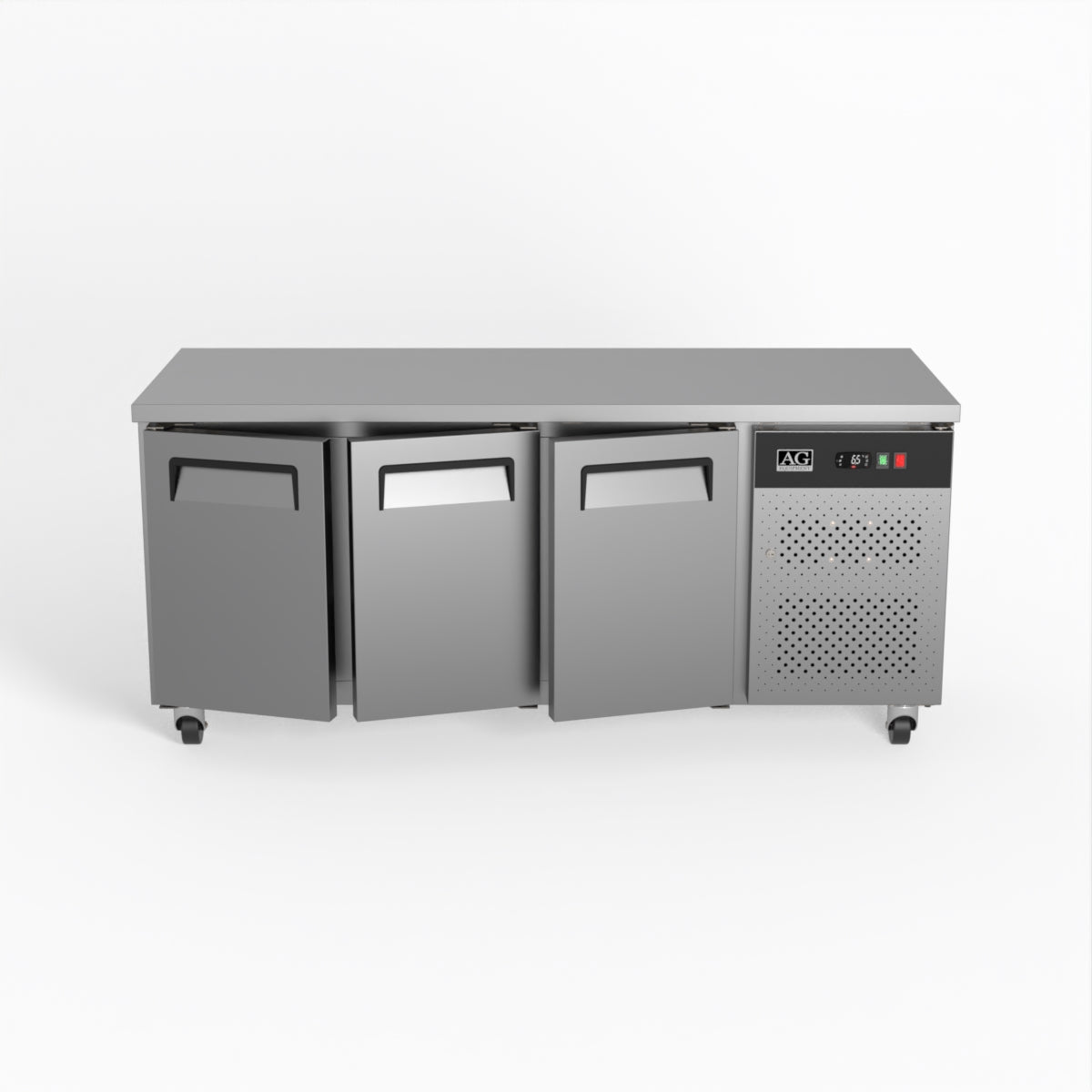 AG 3 Door Commercial Worktop Freezer with Stainless Steel Doors - Perfect for Restaurants, Cafes, and Catering Businesses