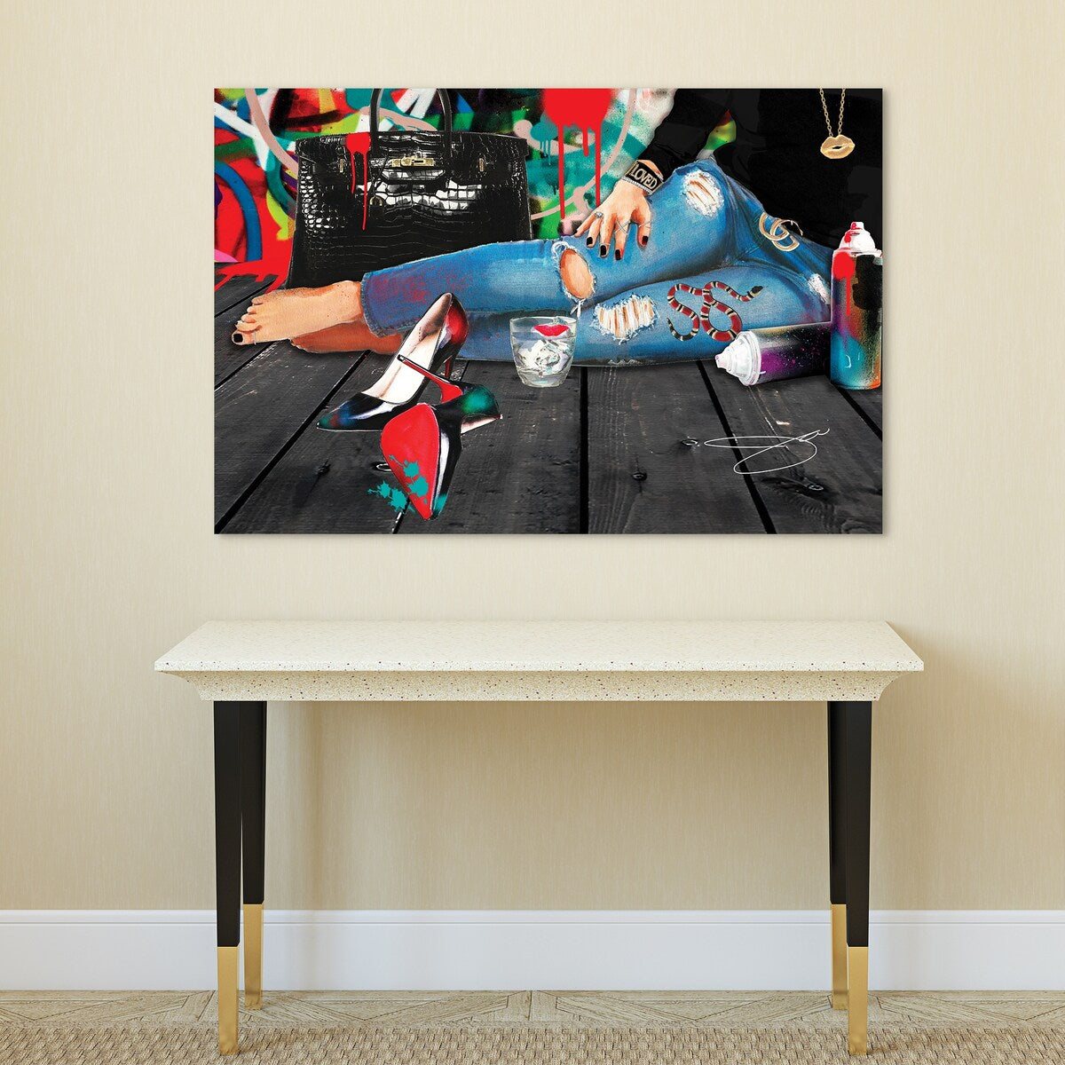 Frameless Free Floating Tempered Glass Wall Art - 32x48 Inches Modern Home Decor for Living Room, Bedroom & Office - Fashion Graphic Panel for Women