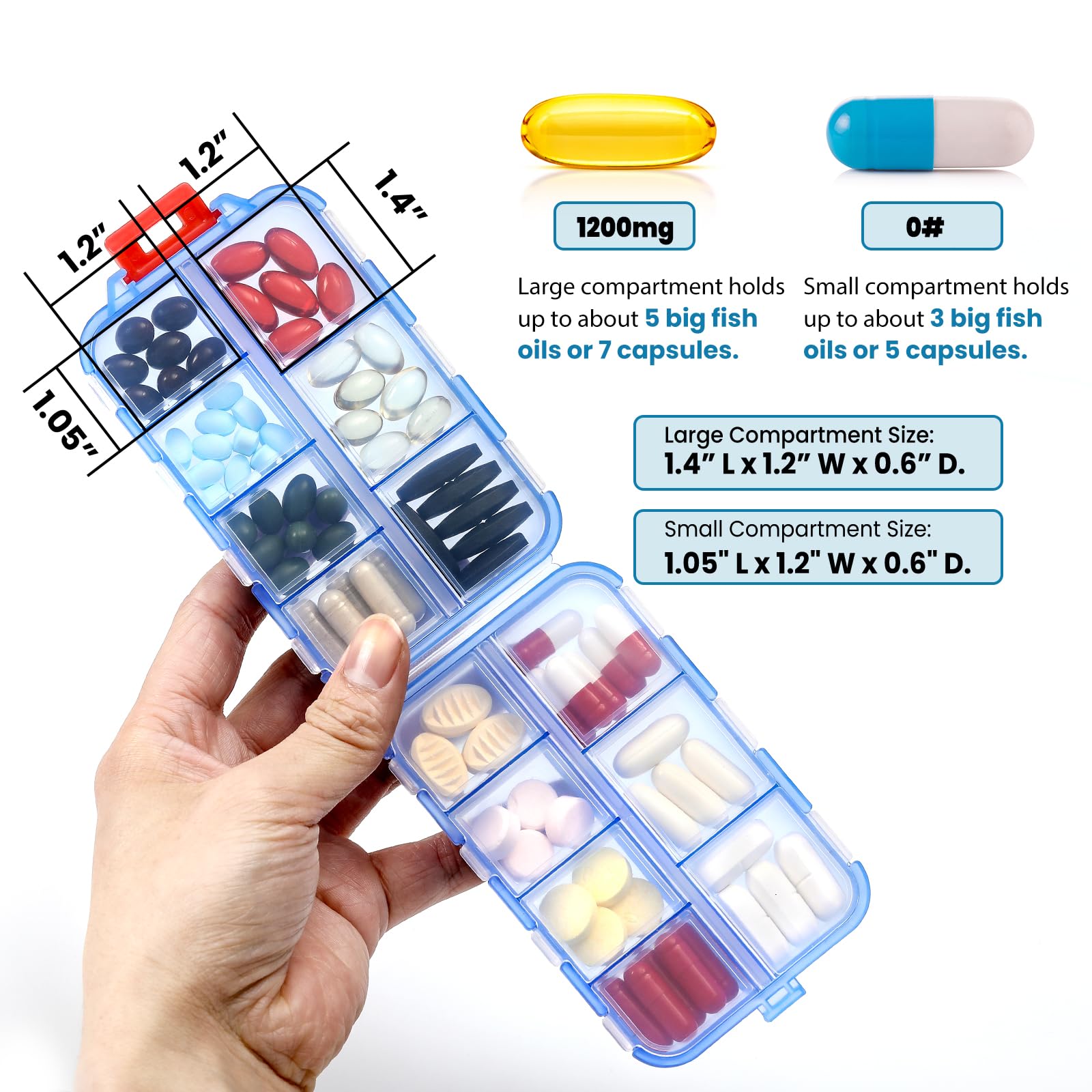 3 Pack 14-Grid Travel Pill Organizer Box with Labels - Portable Medicine Case for Daily Vitamins, Fish Oil & Supplements - Clear Plastic Pharmacy Container - Perfect for Travel, Work & Home Use