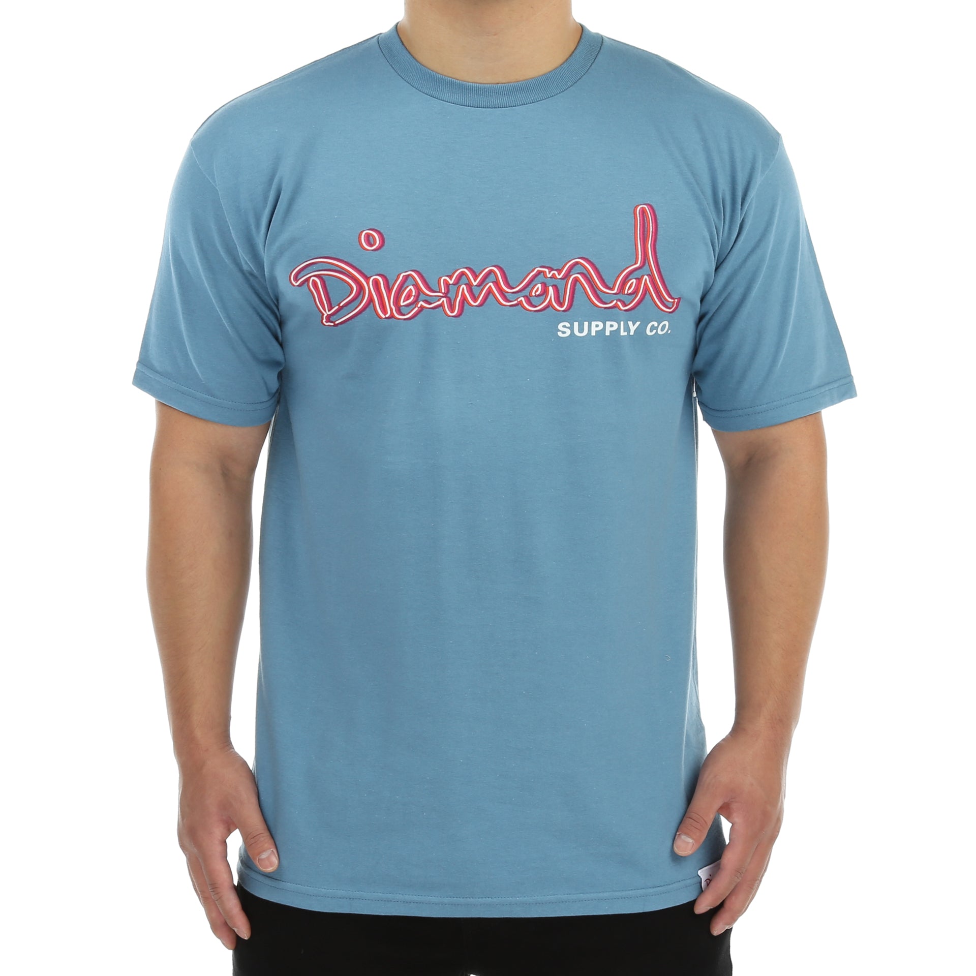 Diamond Neon OG Script Tee - Slate Gray Vintage Streetwear T-Shirt for Men | Casual Wear, Hip Hop Fashion & Urban Street Style