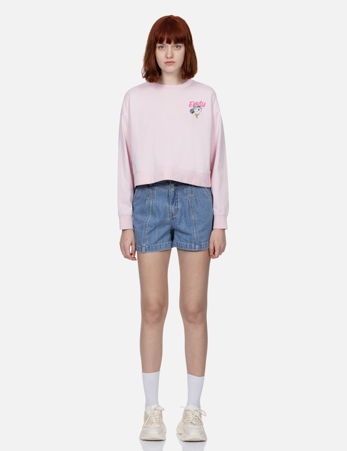 Lucky Cat Print Cropped Sweatshirt - Cute Japanese Maneki Neko Graphic Pullover for Women | Perfect for Casual Wear, Street Style & Kawaii Fashion Outfits
