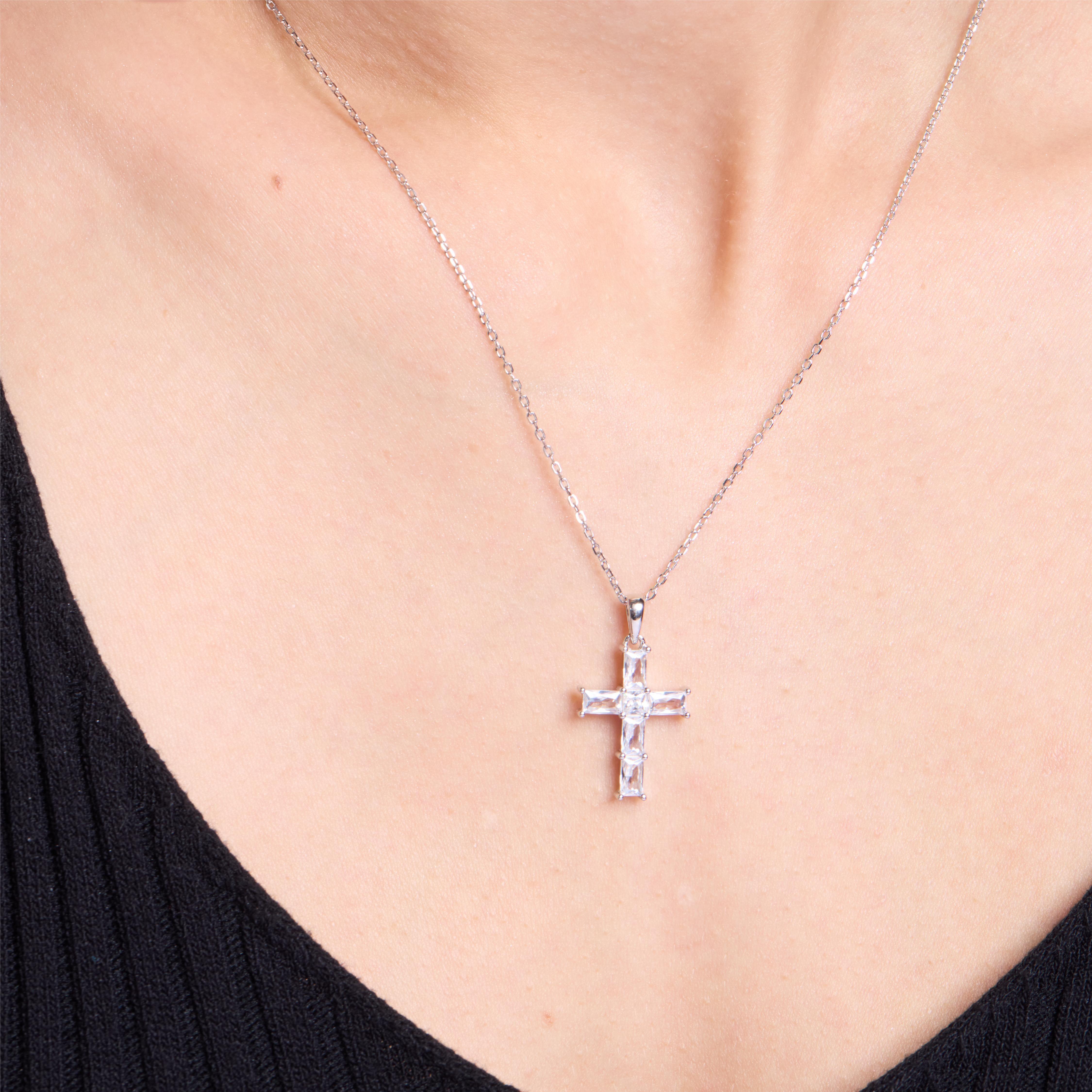 Elegant Silver Cross Pendant Necklace for Women - Religious Jewelry Gift for Baptism, Confirmation & Everyday Wear