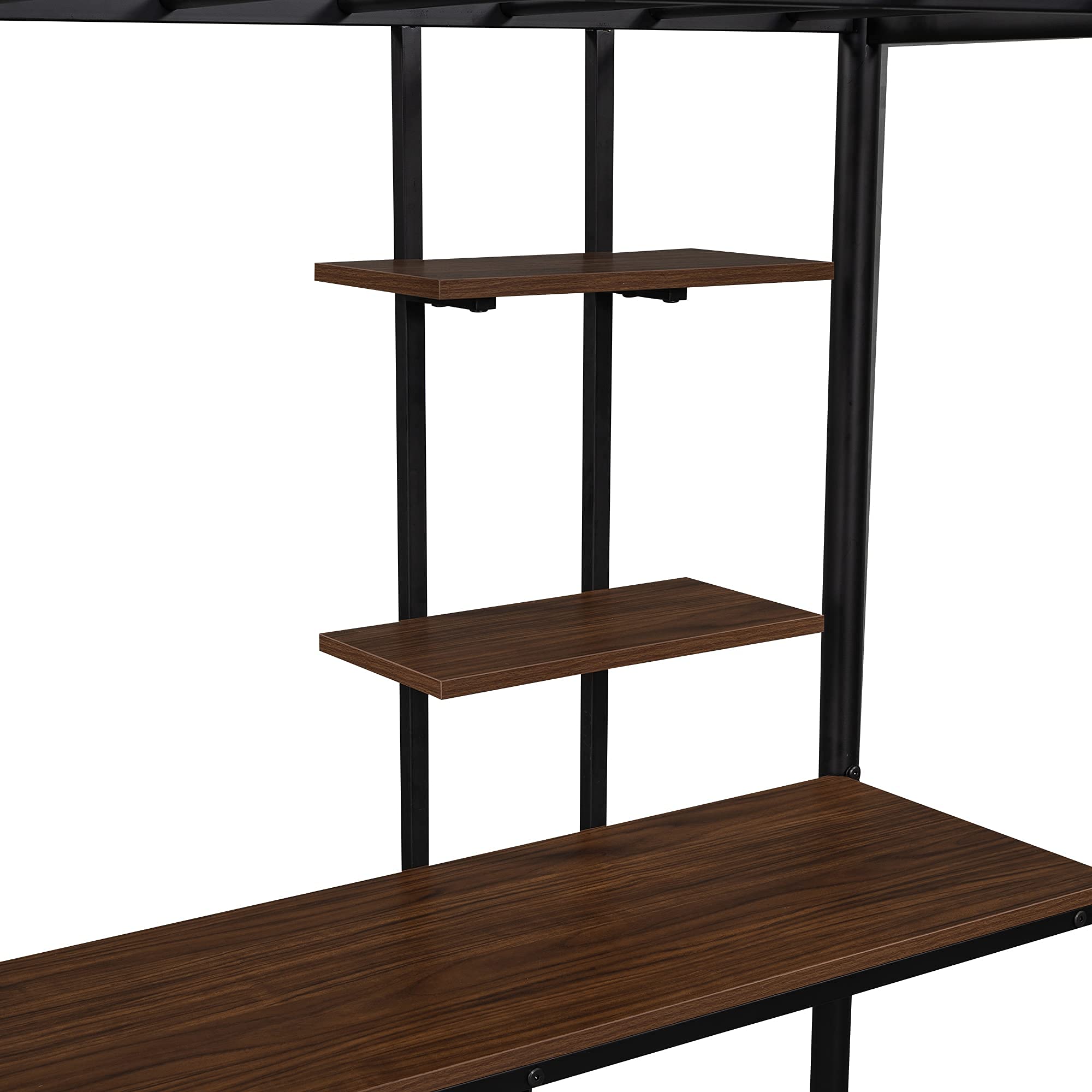 RUNNA Full Size Loft Bed for Kids & Teens - Sturdy Metal Bunk Bed with Built-in Study Desk, Shelves & Keyboard Tray - Space Saving Furniture for Small Rooms - Perfect for Dorm, Bedroom or Apartment