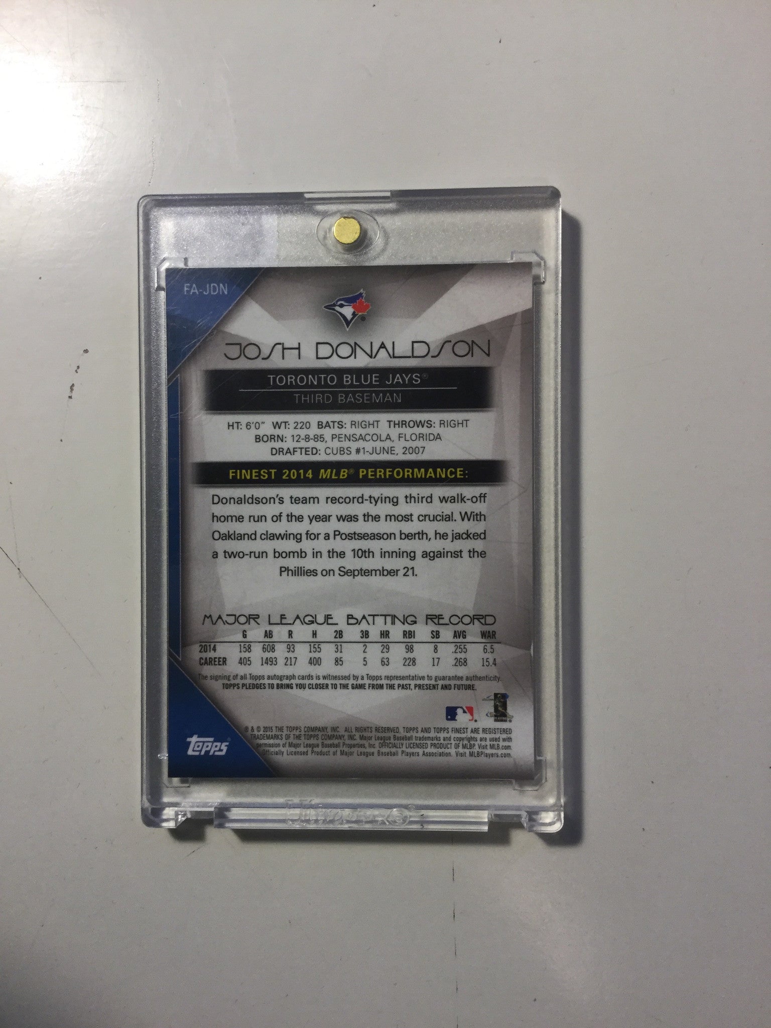 Authentic Blue Jays Josh Donaldson Autograph Topps Insert Card - Collectible Baseball Memorabilia for Fans & Sports Enthusiasts - Perfect for Display, Gifts, and Trading