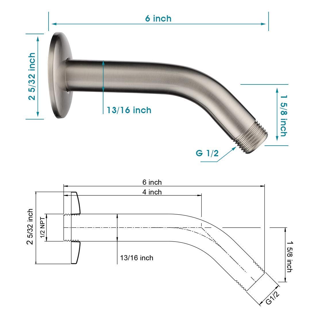 BRIGHT SHOWRS High Pressure Rain Shower Head Combo with Handheld Shower Head & 6 Inch Brass Shower Arm - Brushed Nickel Finish for Luxurious Bathroom Upgrade | Perfect for Spa-Like Experience and Modern Bathroom Renovation