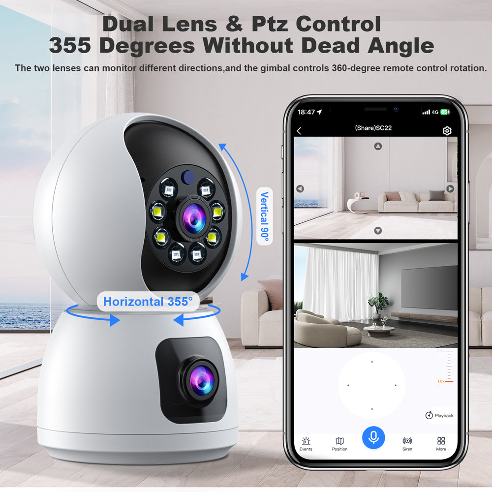 Campark SC24 2MP Dual Lens Indoor Security Camera - Wireless WiFi Baby Monitor with Phone App, Auto Tracking for Kids & Pets (USA/Europe) - Perfect for Home, Nursery, and Pet Monitoring