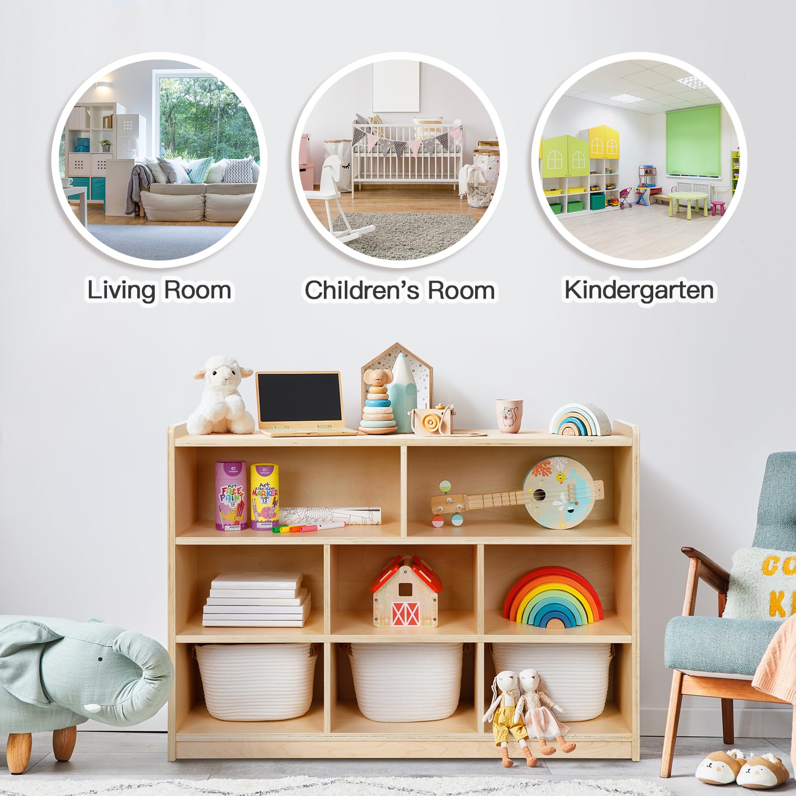 Montessori Wooden Toy Organizer & Storage Shelf for Kids - 35.4