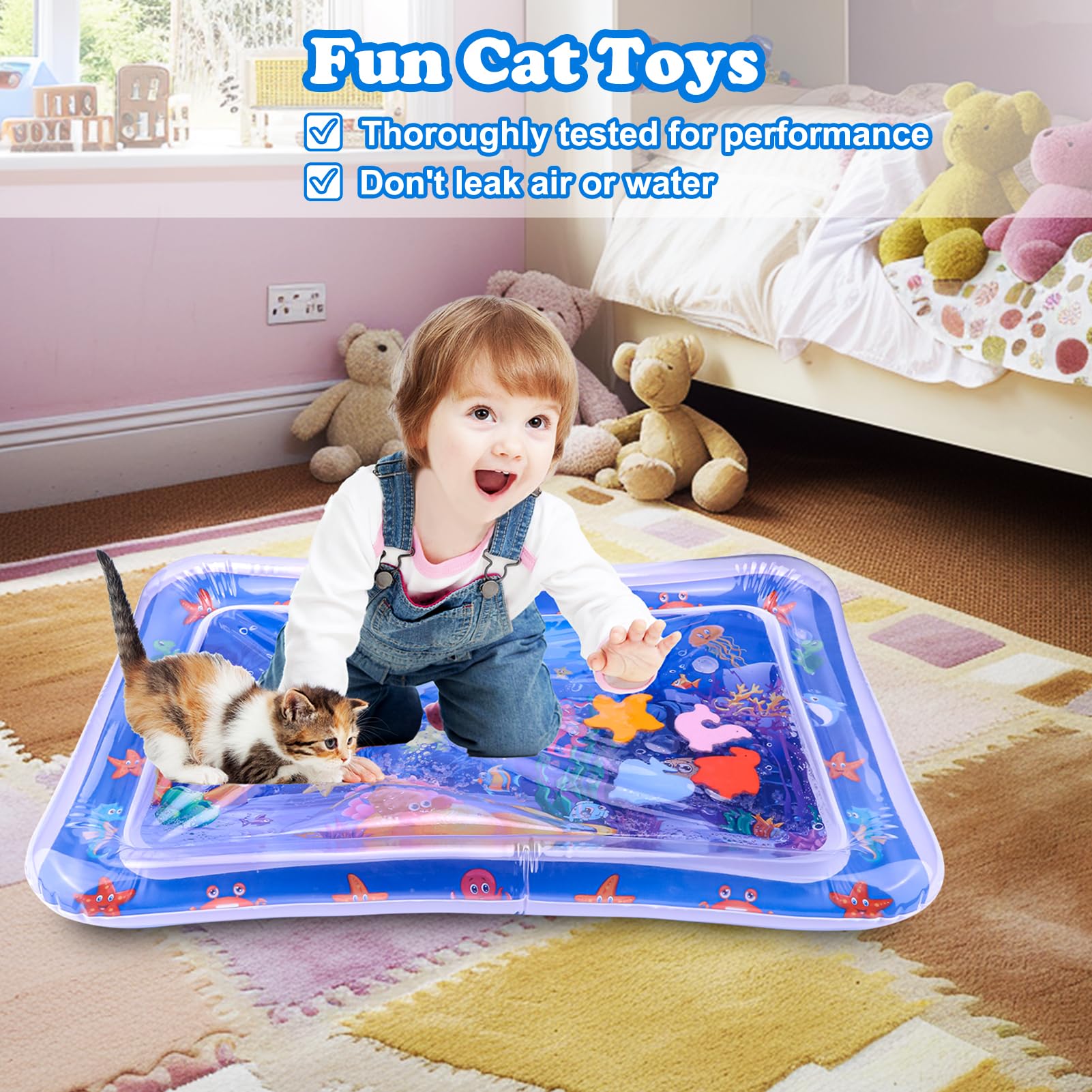 Palksky Water Sensory Play Mat for Cats - Interactive Self-Play Cat Toy for Indoor Kittens, Square Cat Activity Mat for Entertainment | Perfect for Stress Relief & Exercise