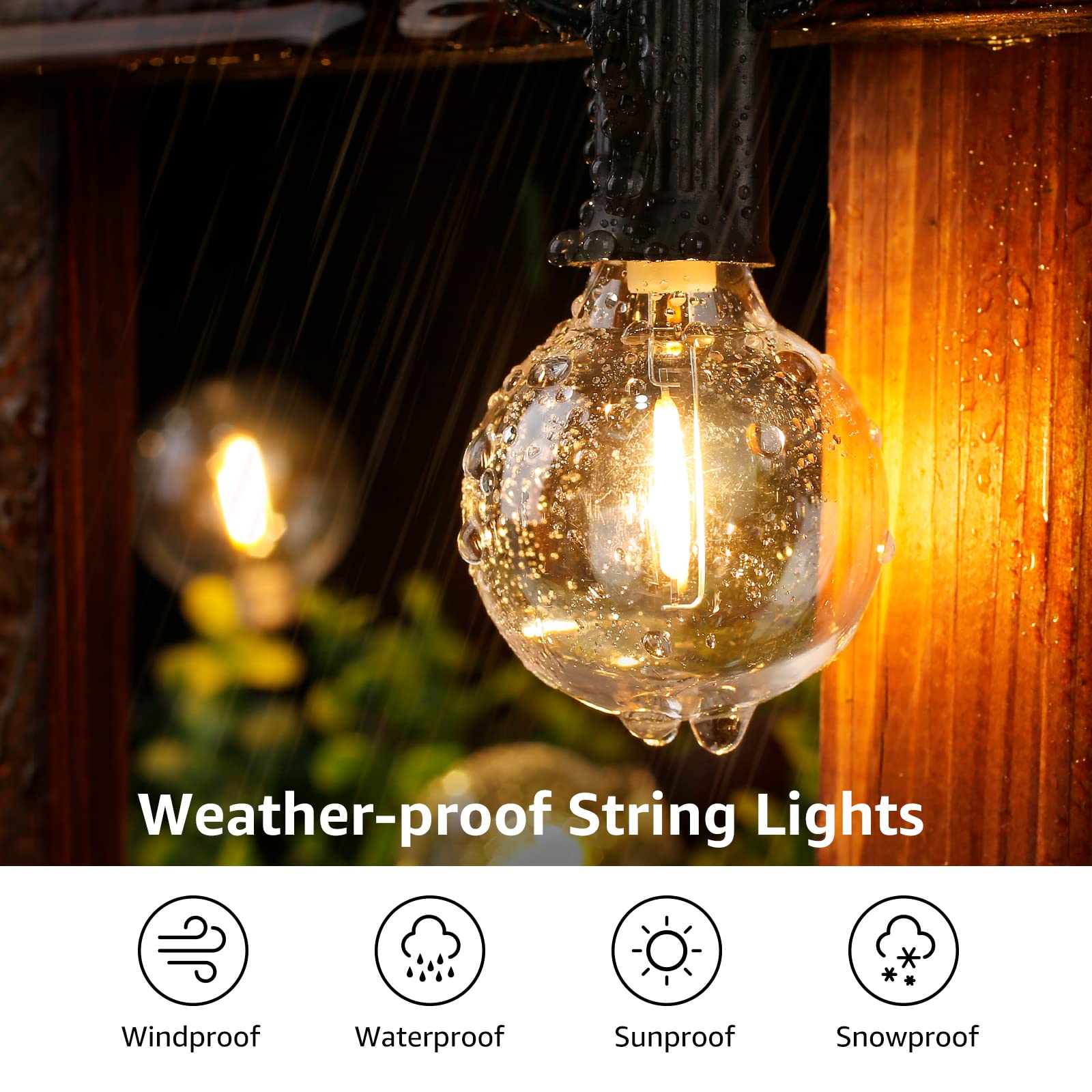 Lepro 50ft LED Outdoor String Lights - 26 Shatterproof G40 Globe Edison Bulbs, Waterproof Bistro Lights for Patio, Deck, Pergola, Porch, Garden & Gazebo | Perfect for Backyard Parties, Wedding Decor & Outdoor Dining