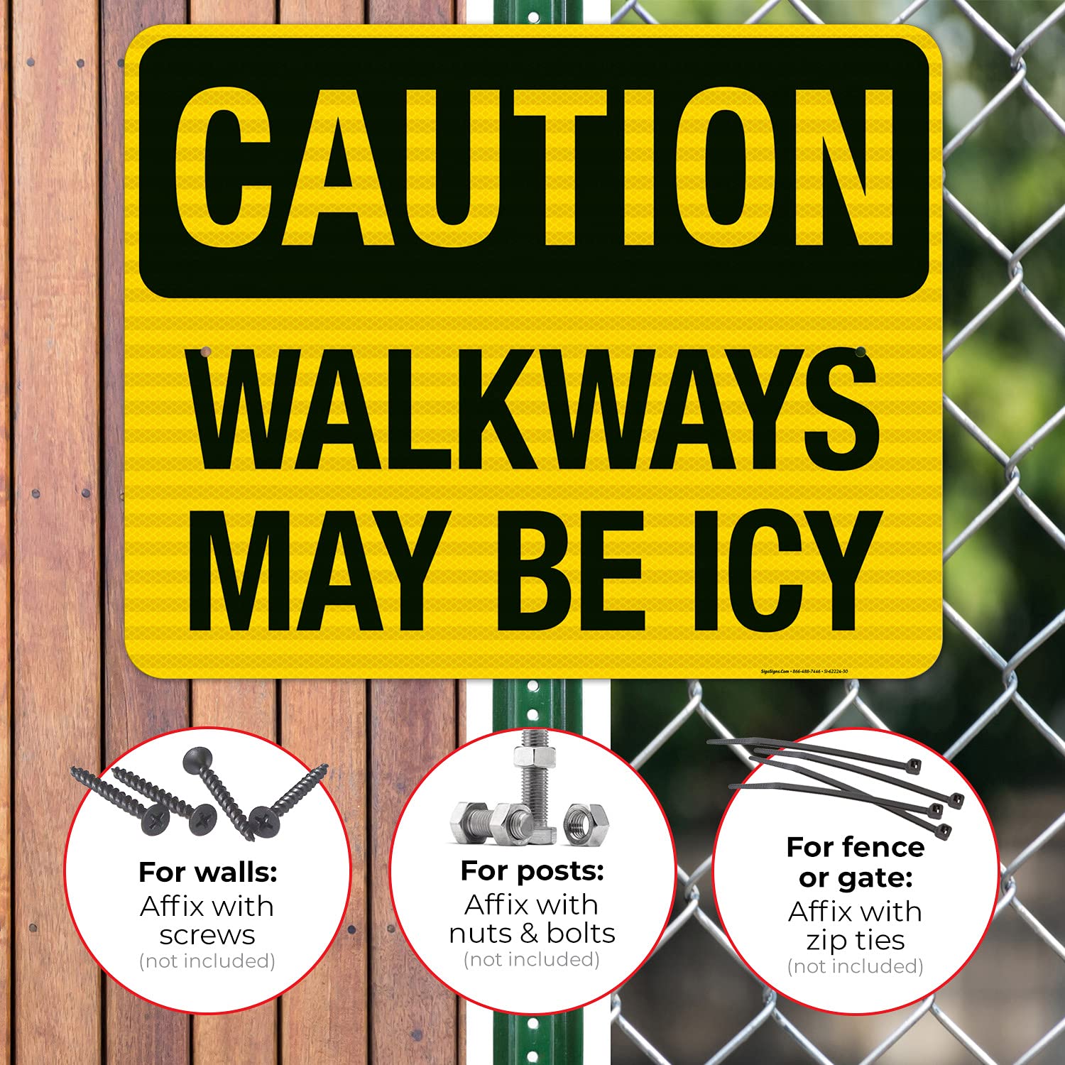 3M EGP Reflective Aluminum 'Walkways May Be Icy' Warning Sign - 24x30 Inches, .080 Thickness, Fade Resistant, Made in USA - Ideal for Parking Lots, Sidewalks & Winter Hazard Areas