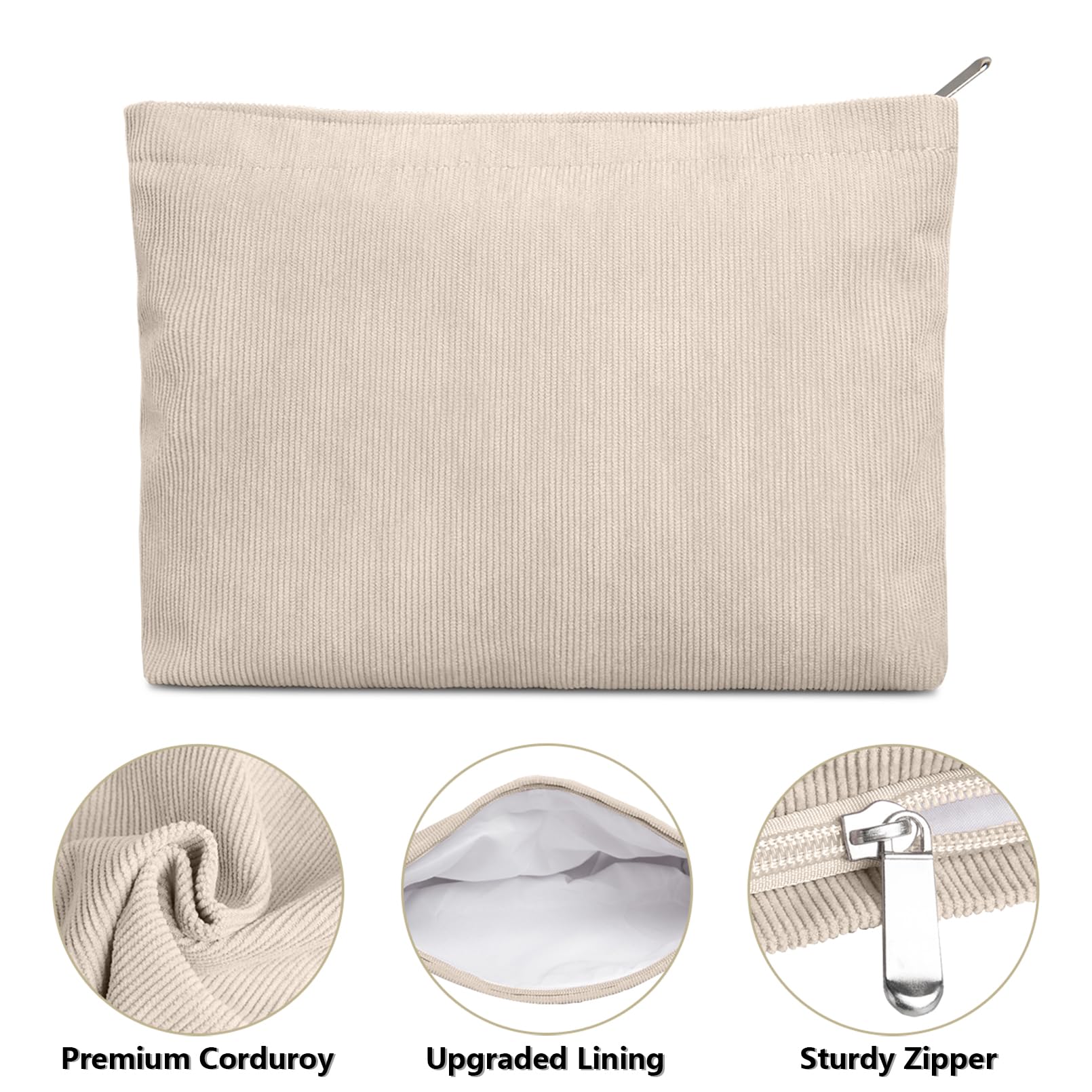 FITDON 2-Pack Corduroy Makeup Bags for Women - Small Zippered Cosmetic Pouch & Travel Toiletry Organizer (Beige) | Perfect for Purse, Gym, Travel & Daily Essentials Storage