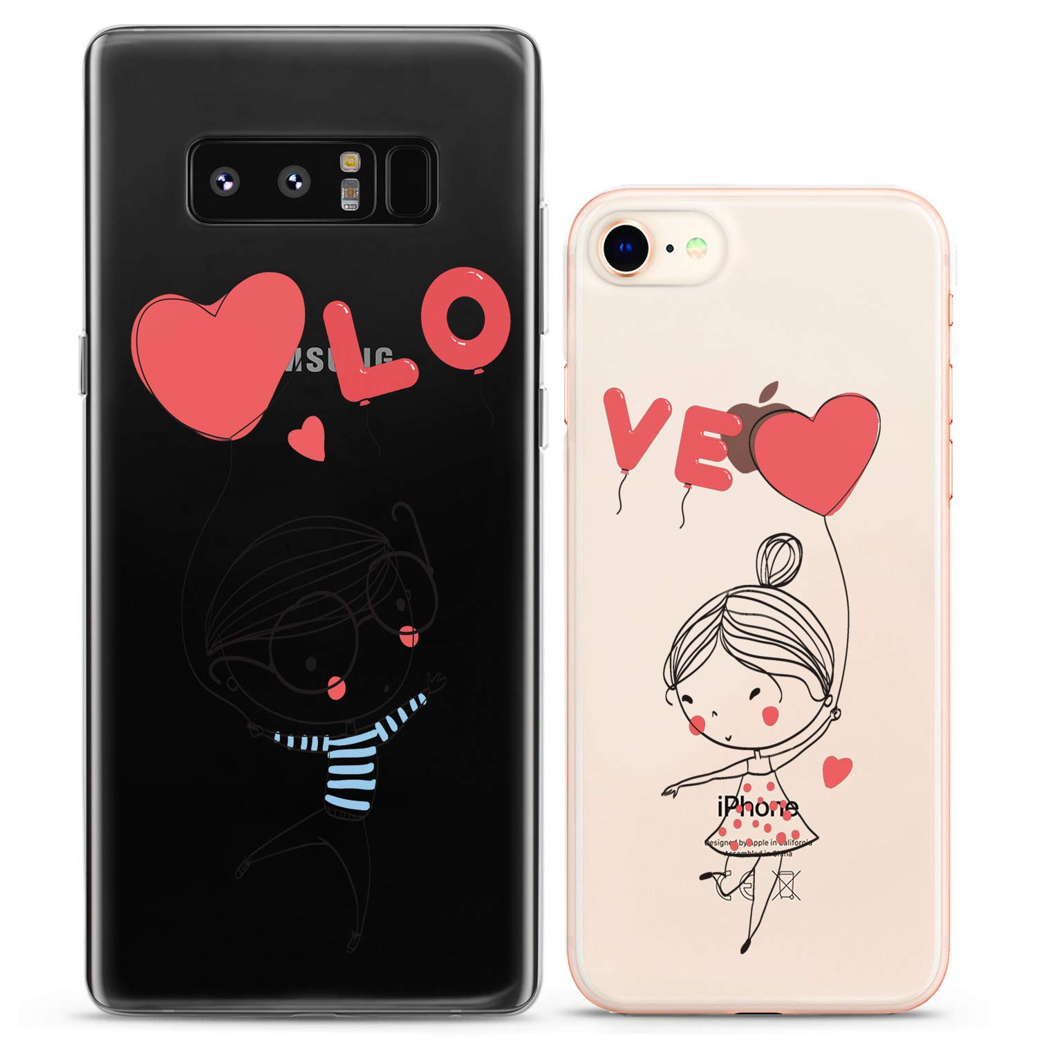 **Matching Couple Phone Cases for iPhone 16/15/14/13/12/11 Pro Max/Mini/Xs/X/6s/8 Plus/7+/Xr/10/SE/5 – Cute Balloon Silicone Cover – Romantic Gift for Girlfriend, Women, Couples – Perfect for Anniversaries & Valentine's Day**