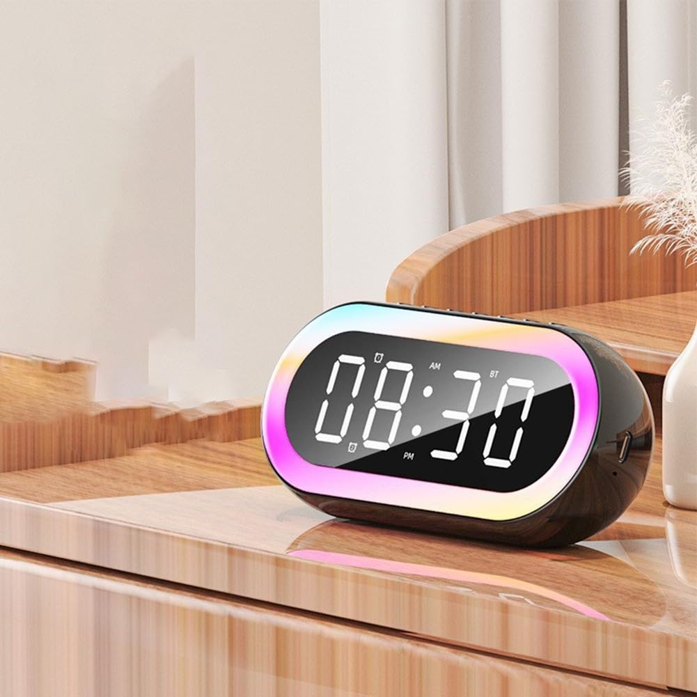 RGB Breathing Night Light Alarm Clock with Dual Alarms & USB Charging Port - Perfect for Bedroom, Home Office, and Travel (Black)