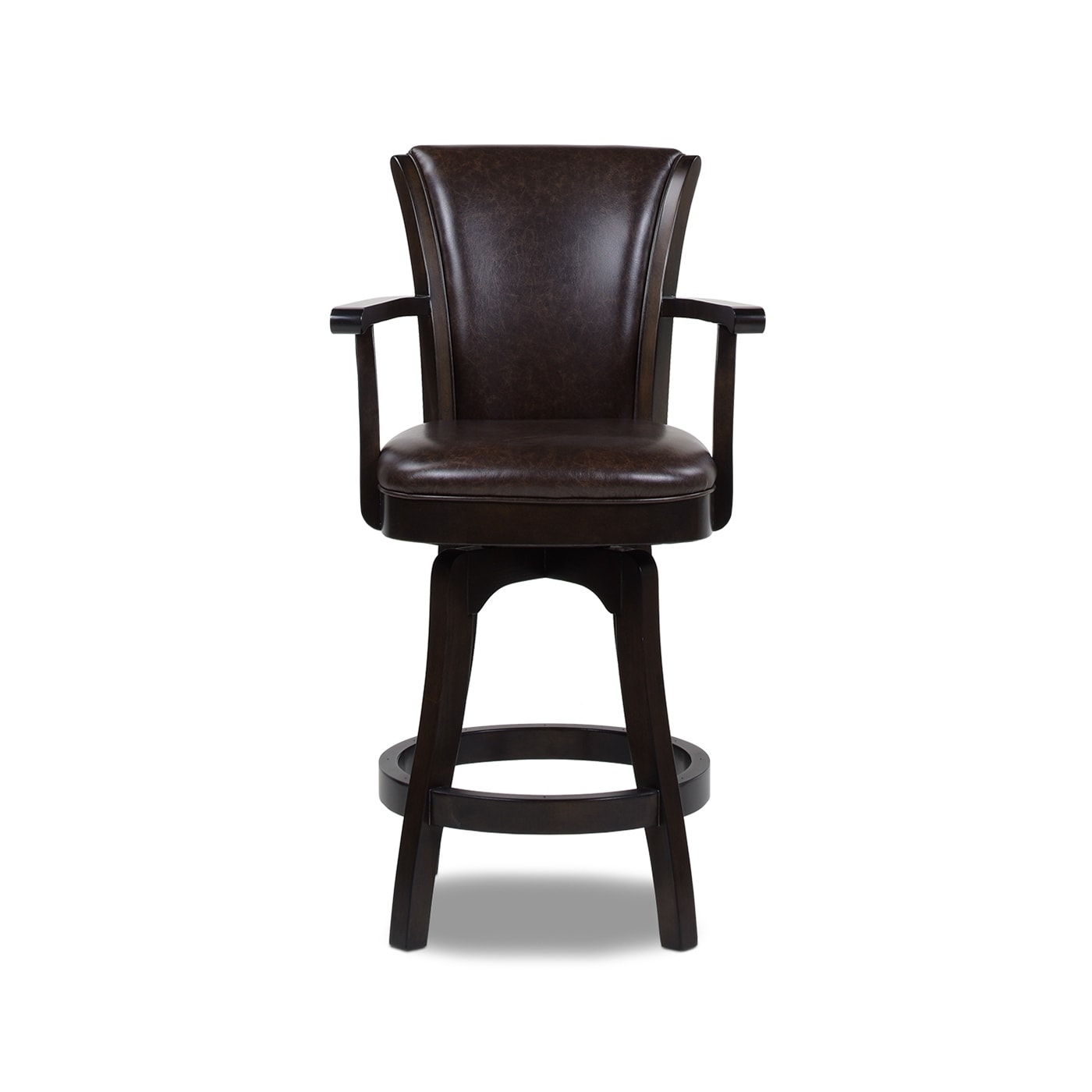 27in Swivel Counter Height Bar Stool - Vintage Faux Leather Upholstery, High Back Support with Armrests, Sturdy Hardwood Frame - Perfect for Kitchen Islands, Home Bars & Dining Areas