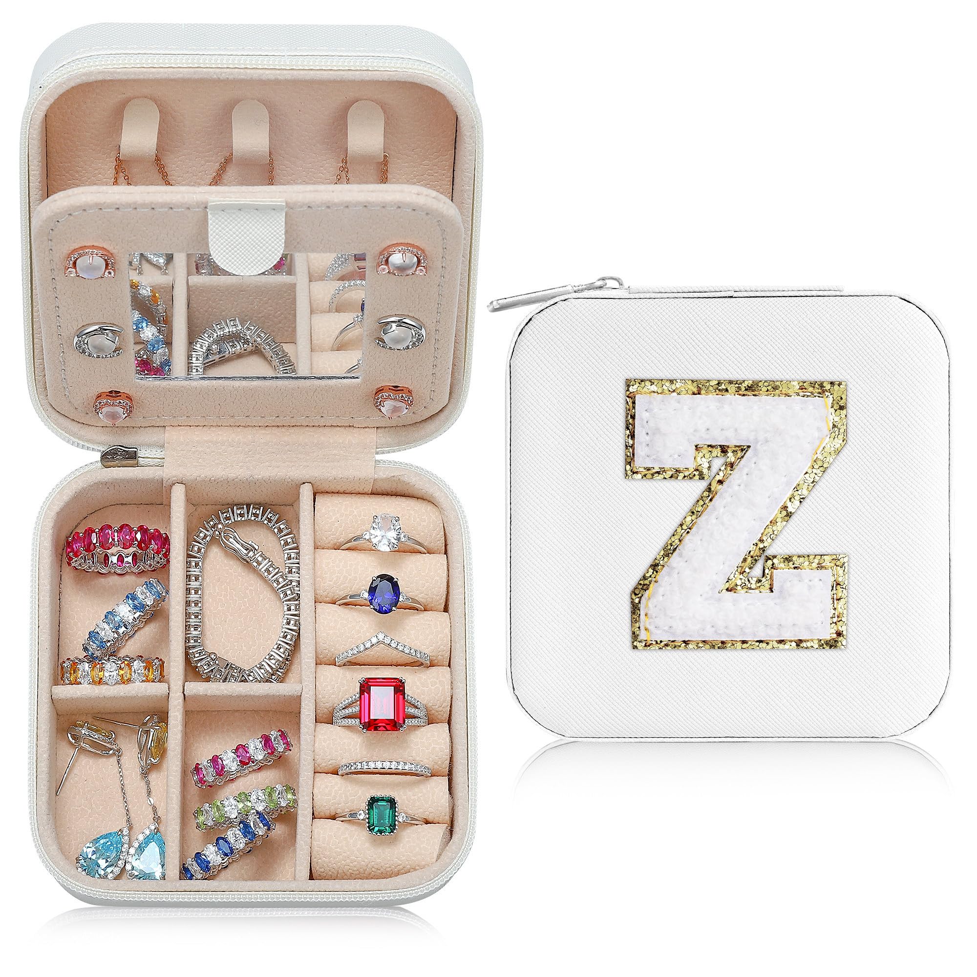 Parima Elegant Travel Jewelry Organizer Box - Teacher Appreciation Gift for Women | Personalized Initial Z White Jewelry Case | Perfect Travel Essential for Teachers & Professionals | Great for Vacations, Business Trips & Daily Use