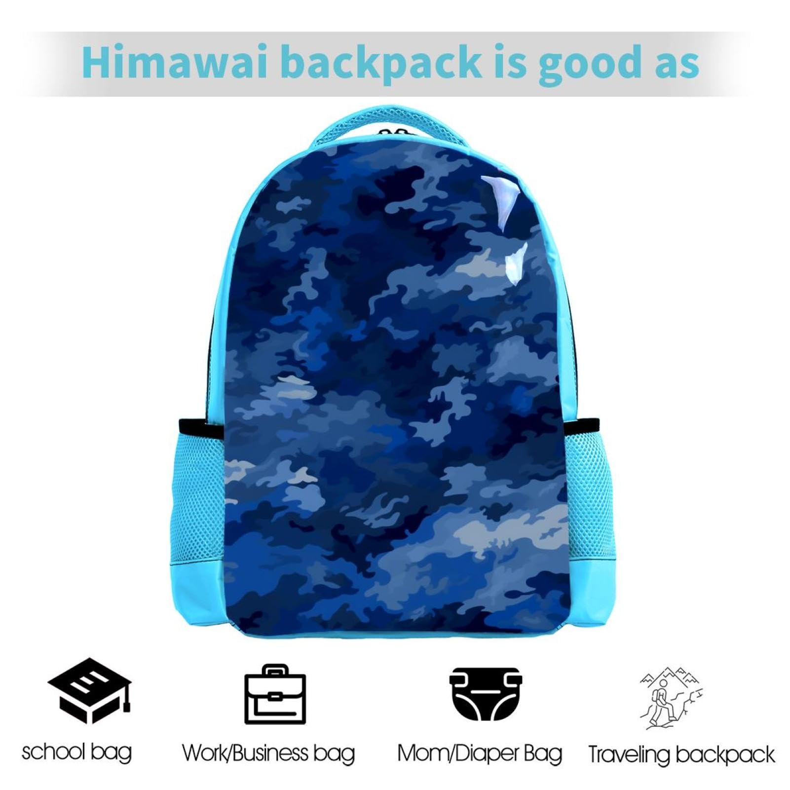 Lightweight Travel Backpack - Small Carry On Backpack with Abstract Blue Camouflage Design - Perfect for Airplane, Hiking & Daily Commute