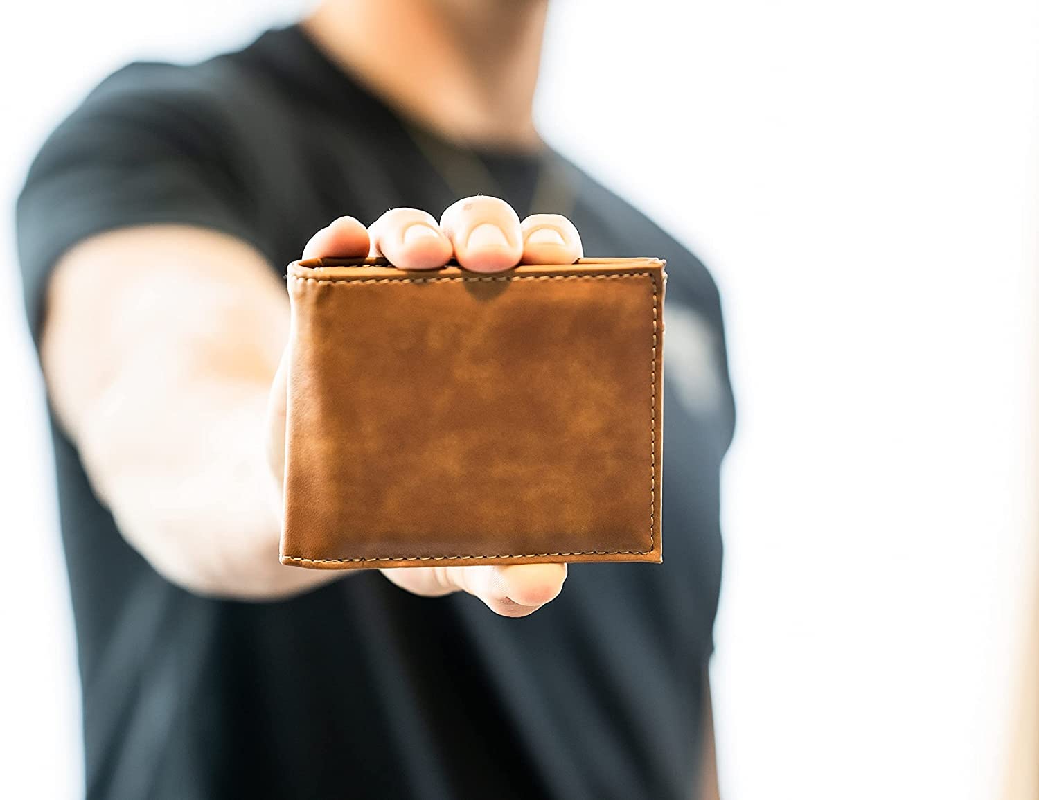 Rico Industries Nationals Laser Engraved Genuine Leather Brown Billfold Wallet for Men - Slim RFID Blocking Bifold Wallet with ID Window, Perfect Gift for Dad, Husband, Boyfriend (Office, Travel, Everyday Carry)