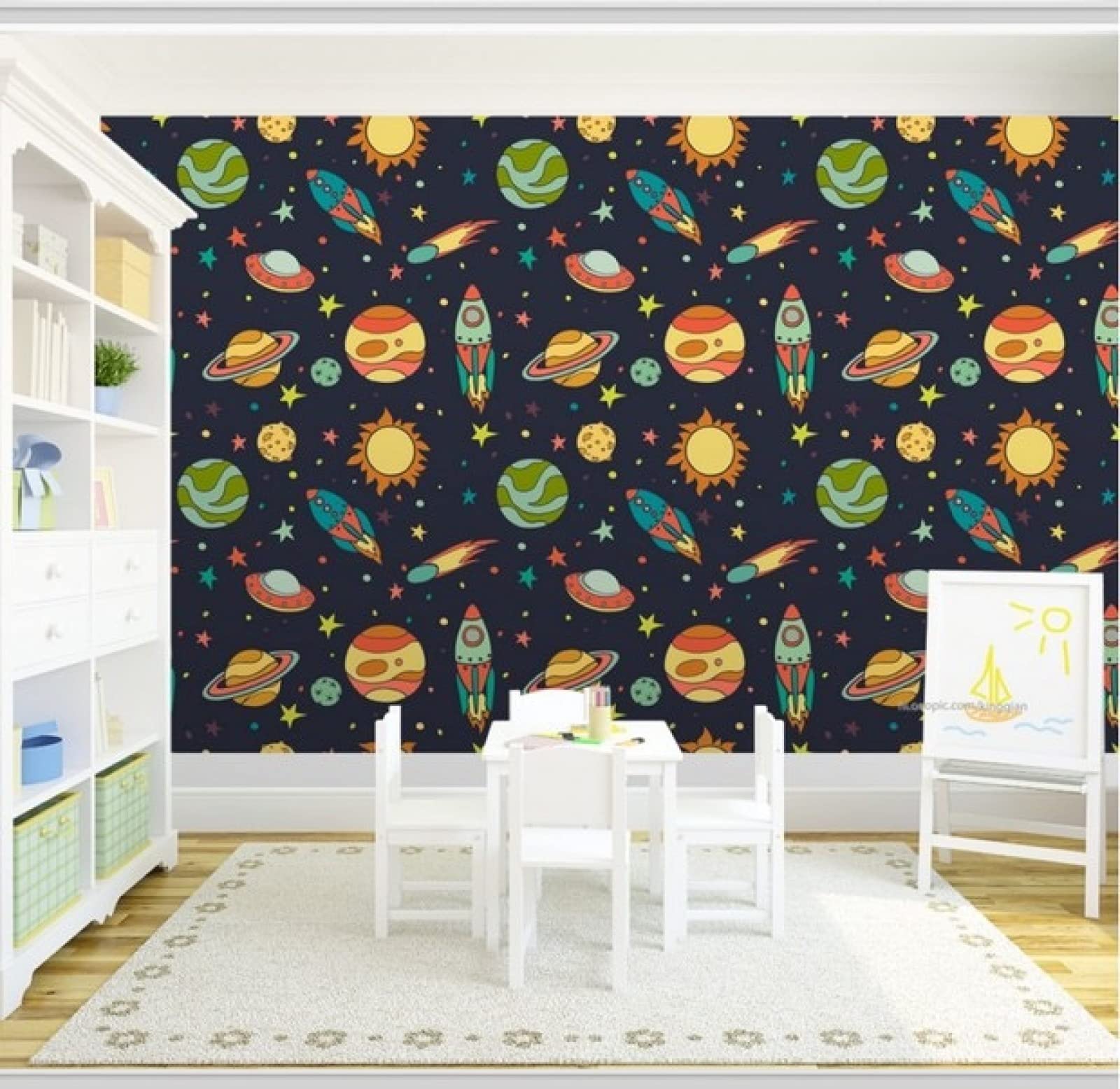 3D Space Galaxy Planets Wall Sticker for Kids Room - Outer Space Nursery Decor, Kindergarten Wall Art, Cartoon Wallpaper Mural (400x280cm) - Perfect for Bedroom, Playroom & Classroom Space Theme Decor