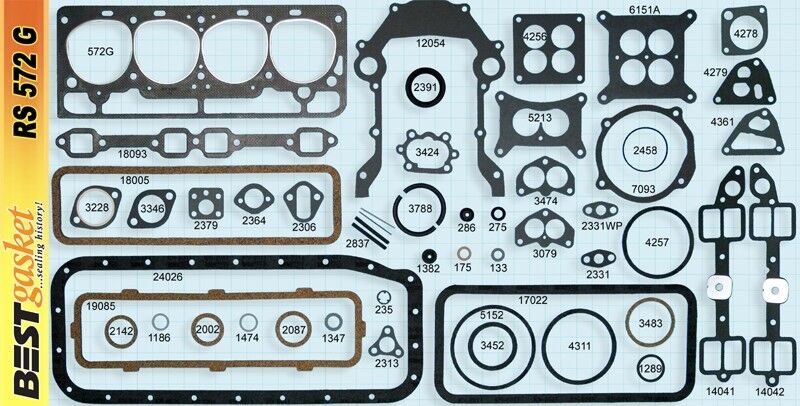 Ford Edsel Mercury 272 292 Y Block V8 Complete Engine Gasket Set Kit - Compatible with 1955-1964 Models - Perfect for Classic Car Restoration & Engine Rebuild Projects