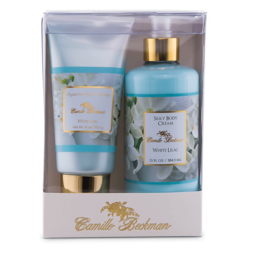 Camille Beckman Silky Body & Glycerin Hand Cream Duo Set - White Lilac Scented Moisturizing Lotion for Dry Skin | Perfect Gift for Women, Ideal for Home, Office & Travel Use