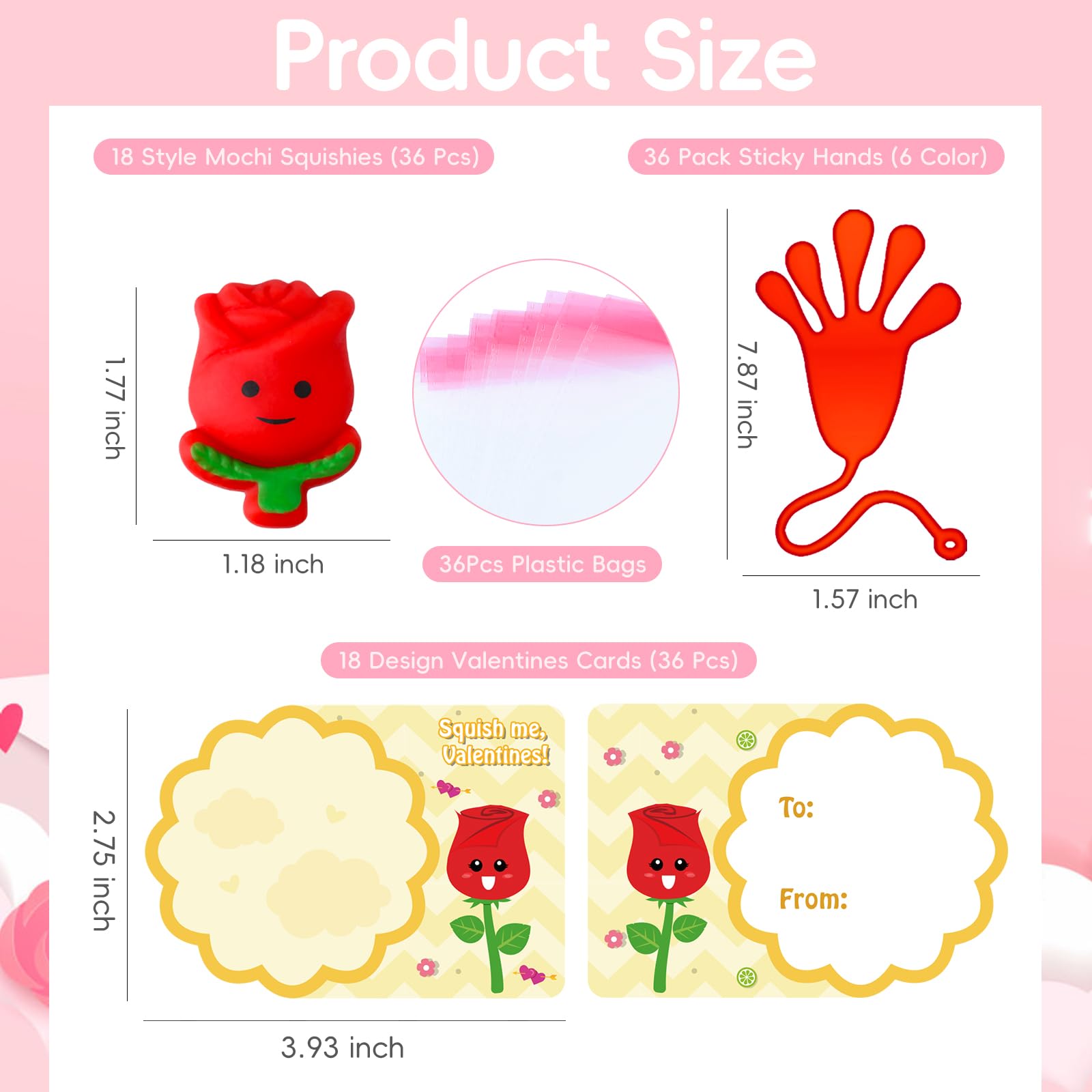 72Pcs Valentine's Day Gift Cards for Kids with Mochi Squishies & Sticky Hands - Cute Stress Relief Toys, Classroom Prizes, Party Favors for Boys & Girls | Perfect for Valentine's Exchange, Birthday Parties & School Rewards