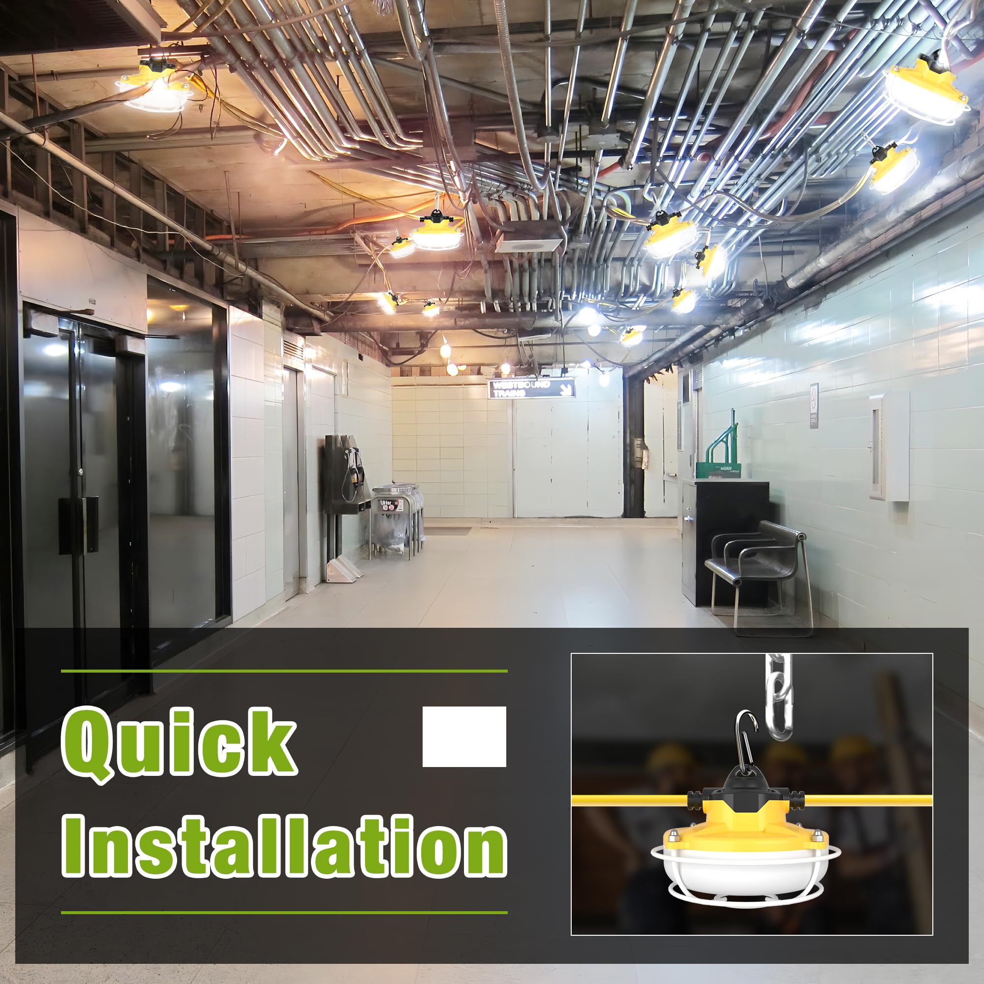 130W 16000LM Heavy Duty Construction String Lights with Metal Cages - 100FT Industrial Grade Work Lights, IP65 Waterproof, 123LM/W Super Bright - Perfect for Construction Sites, Job Sites, Outdoor Lighting, Backyard Parties, and Temporary Work Areas