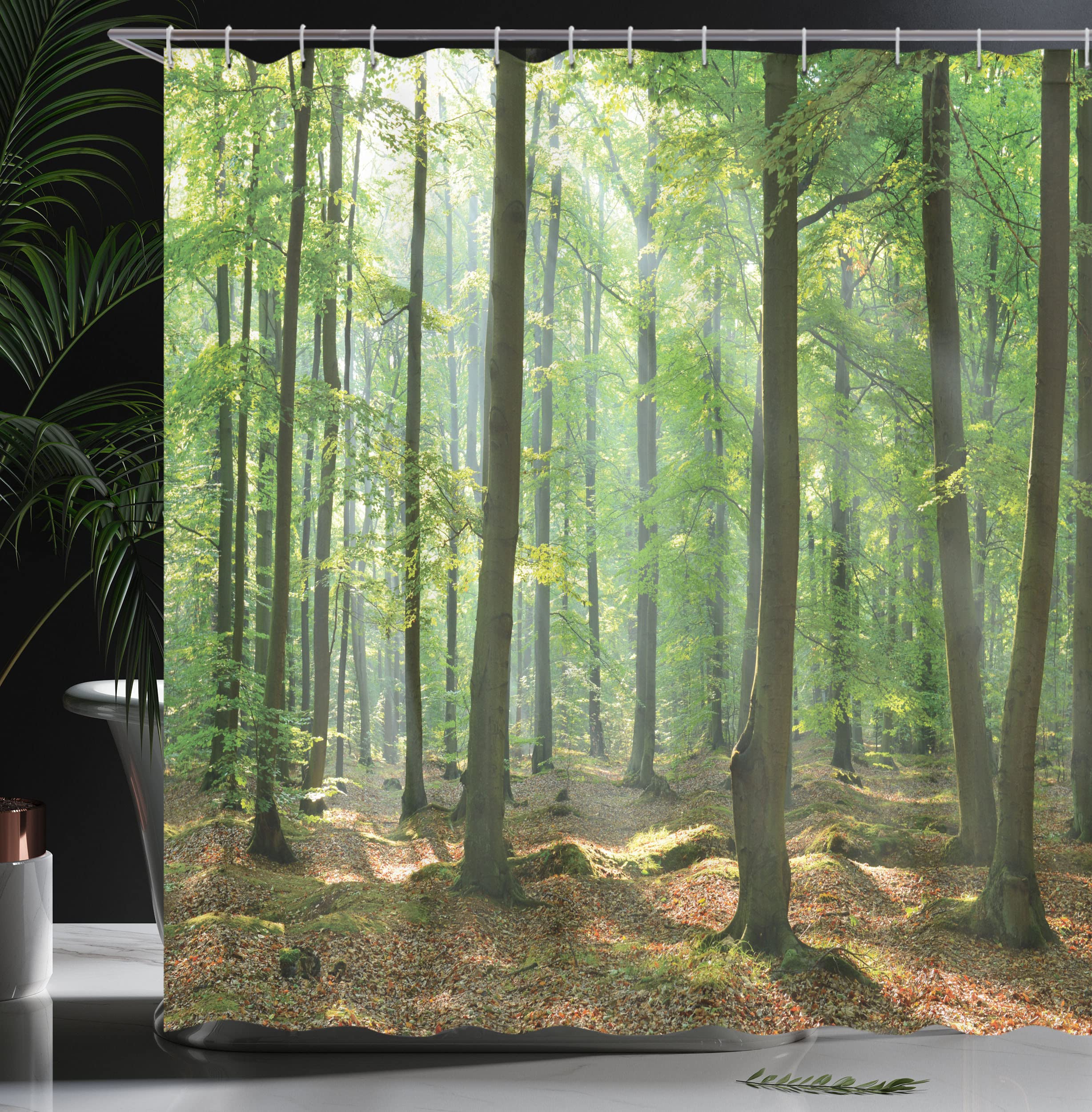 Ambesonne Forest Shower Curtain - Morning in The Woods Nature Print, Waterproof Fabric Bathroom Decor with Hooks, 69
