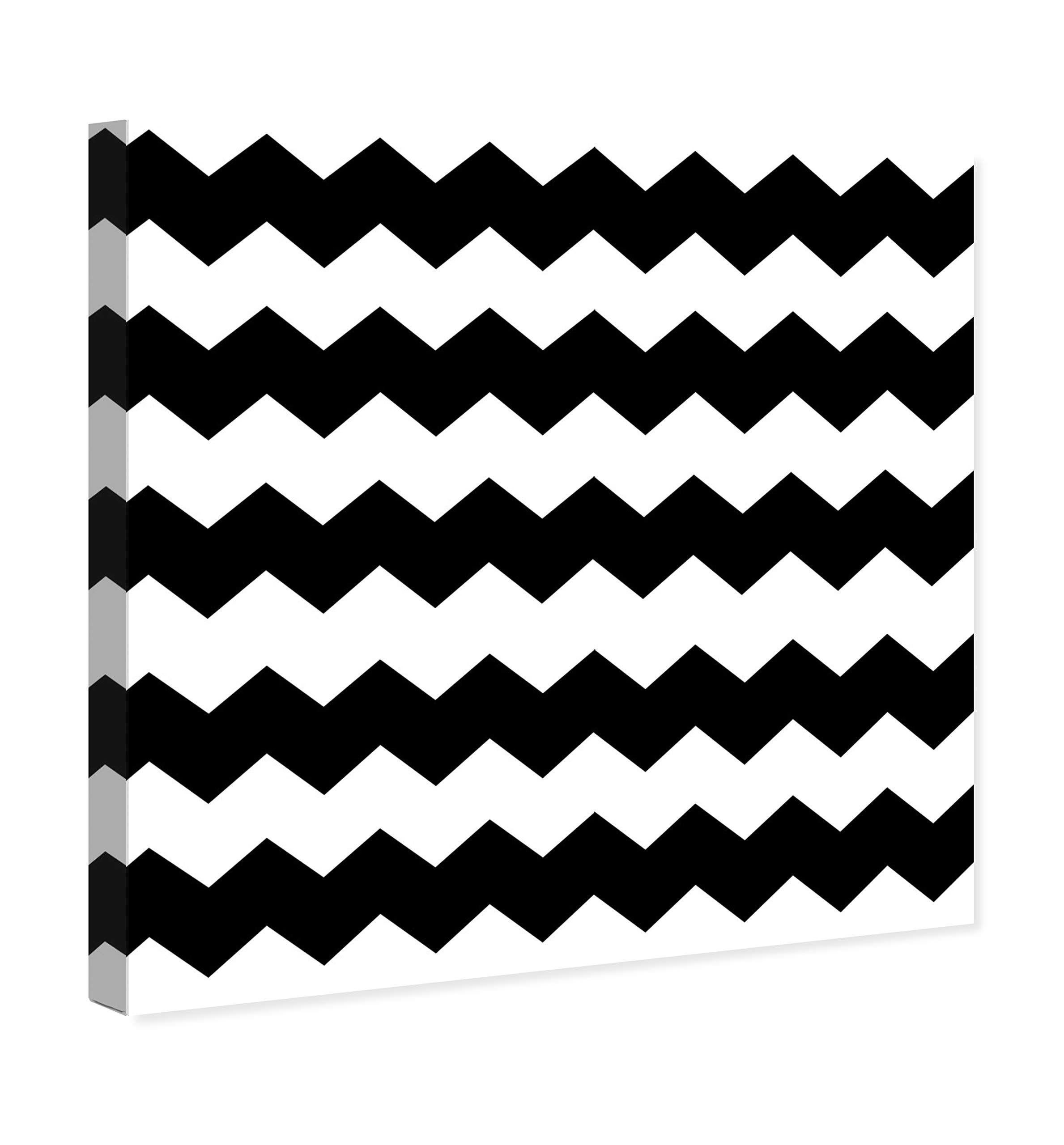 Abstract Chevron Wall Art Canvas Print - Black & White Modern Home Decor - 24