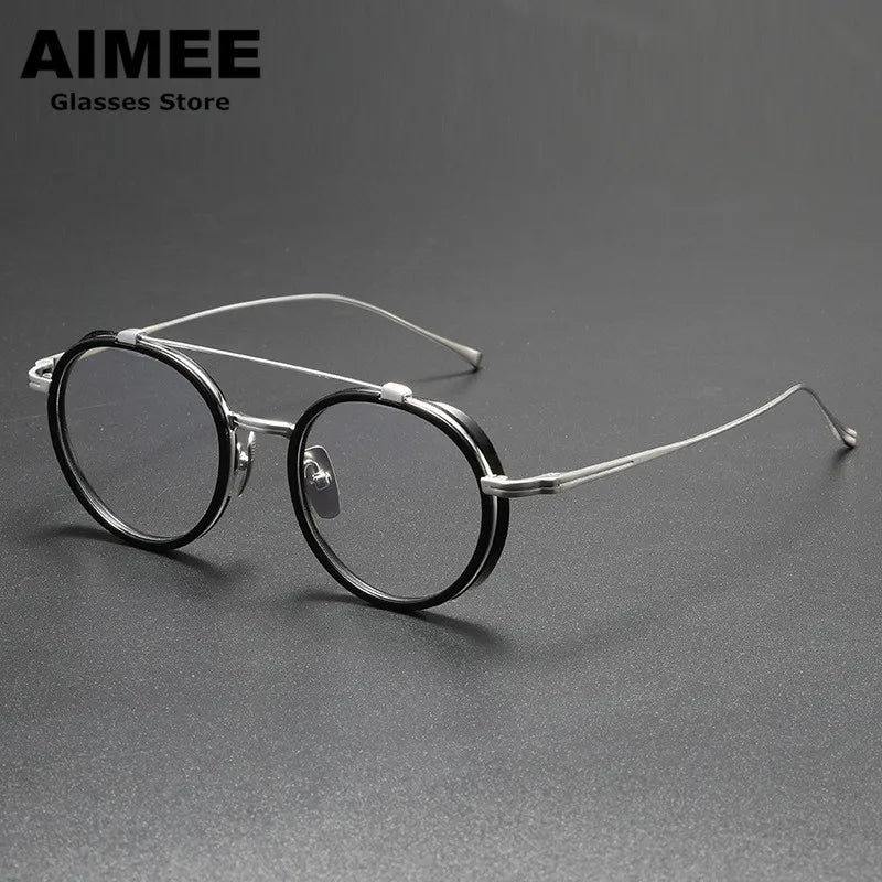 Aimee Unisex Full Rim Round Double Bridge Titanium Eyeglasses 91032 - Lightweight Durable Frame for Men & Women - Perfect for Reading, Working & Daily Wear