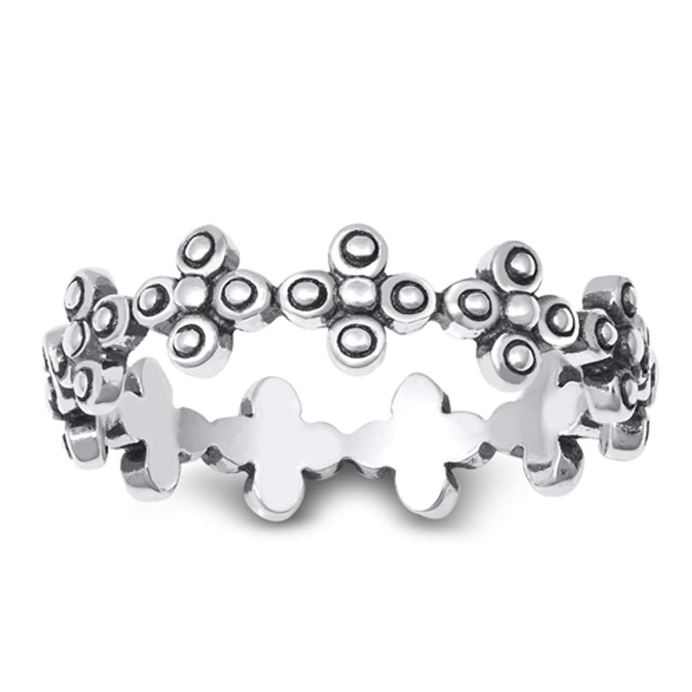 Modern Floral Bubble Sterling Silver Ring Sizes 4-10 for Everyday Wear