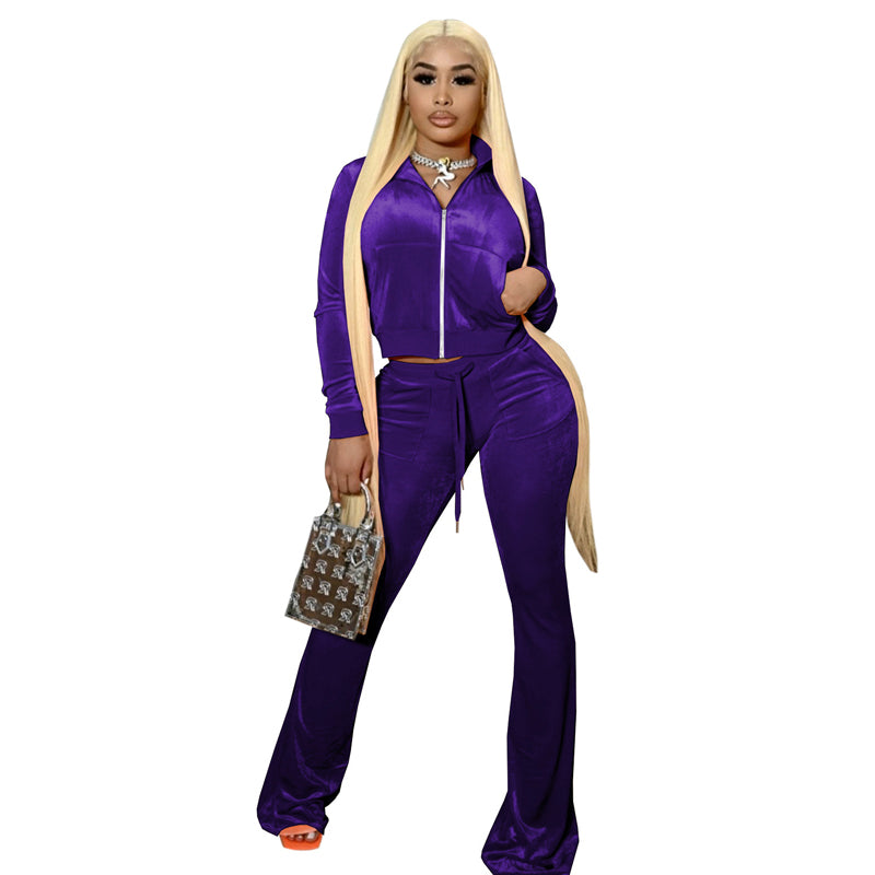 Women's Long Sleeve Crop Top & High Waist Pants Suit Set - Fashionable Workout Outfit for Yoga, Gym & Casual Wear