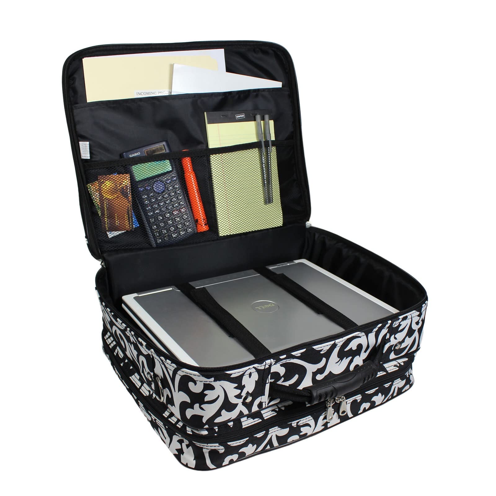 World Traveler Women's Damask Rolling 17-inch Laptop Case - Lightweight Carry-On Luggage for Business Travel & Airplane Use