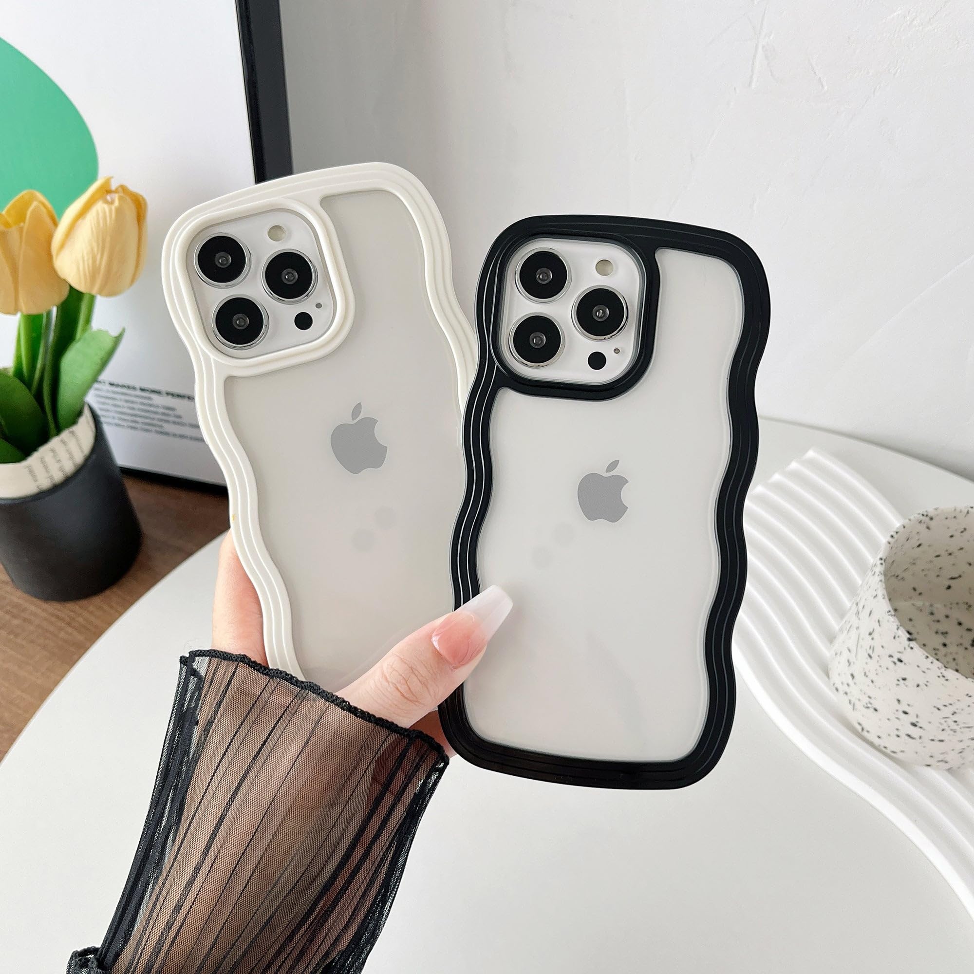 Cute Shockproof iPhone 13 Pro Case with Curly Wave Frame - Soft Protective Phone Cover for Women (Purple) | Perfect for Everyday Use, Travel & Gift Giving