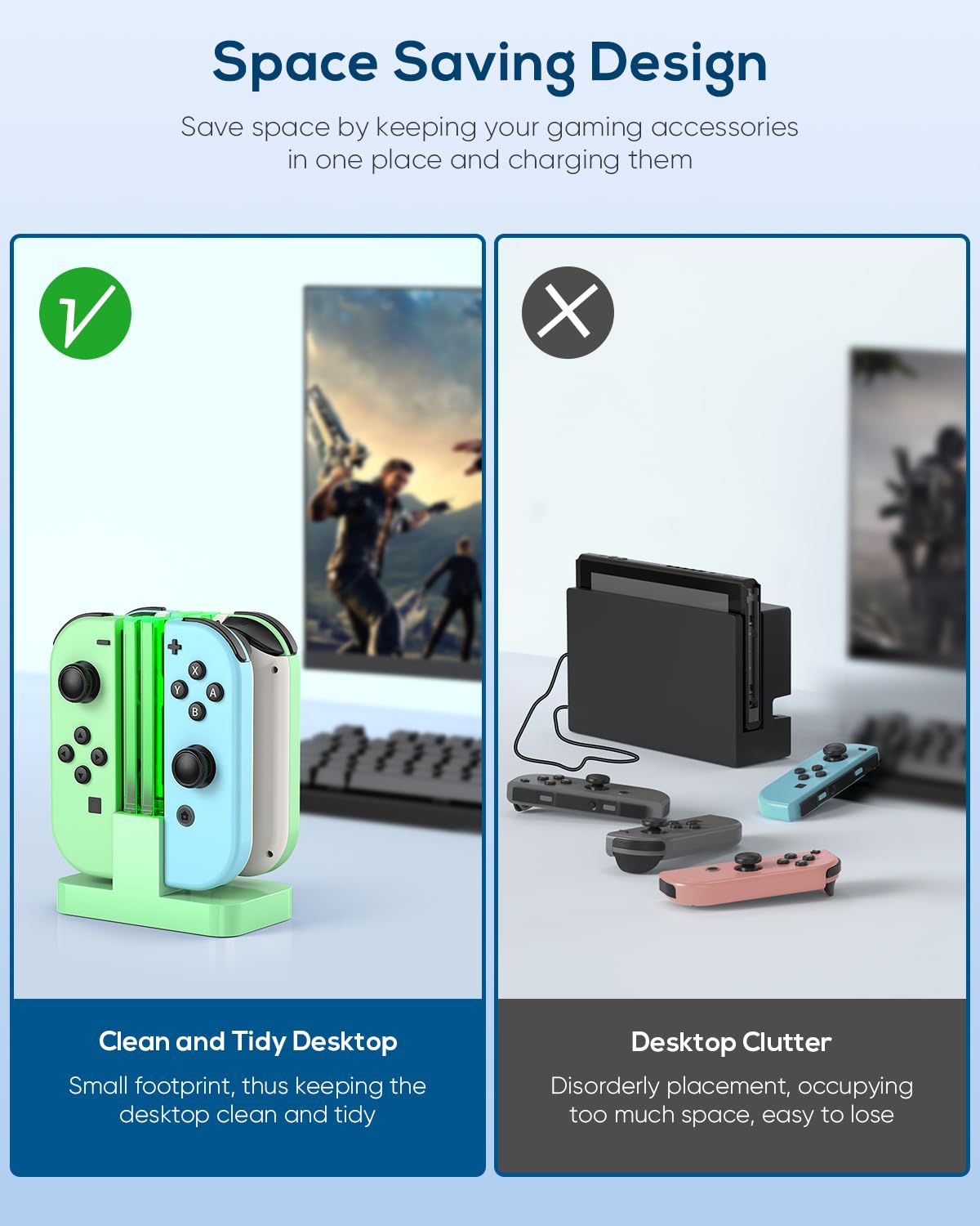 Nintendo Switch & Switch OLED Charging Dock Replacement with USB Type-C Cable - Fast Charging Station for Joy-Con Controllers (Green) | Perfect for Gaming Sessions & Multiplayer Setups