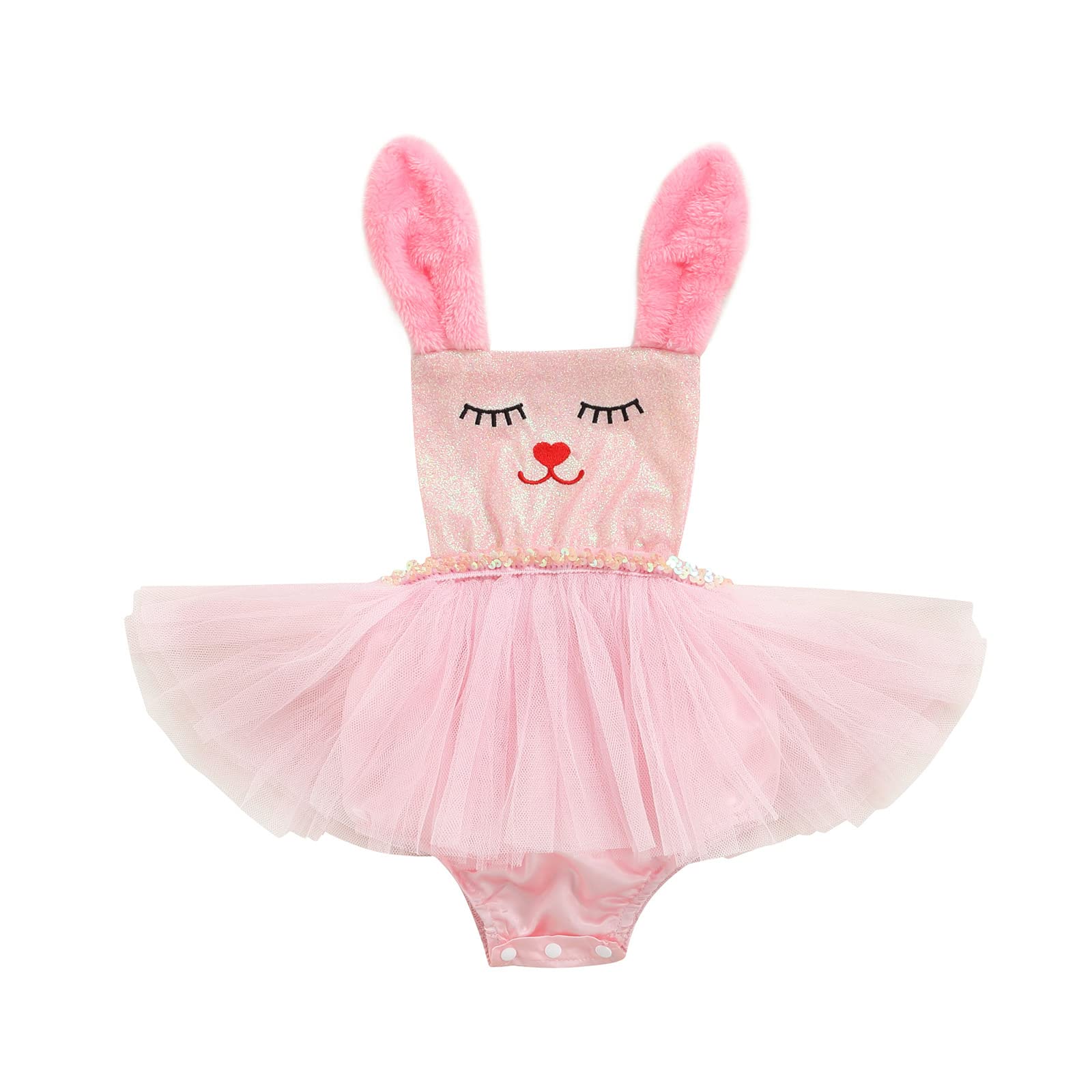 Easter Bunny Romper for Newborn Baby Girl - Sparkle Tulle One-Piece Sequin Dress Bodysuit | Princess Costume for Easter Photos, Baby Shower & Holiday Celebrations
