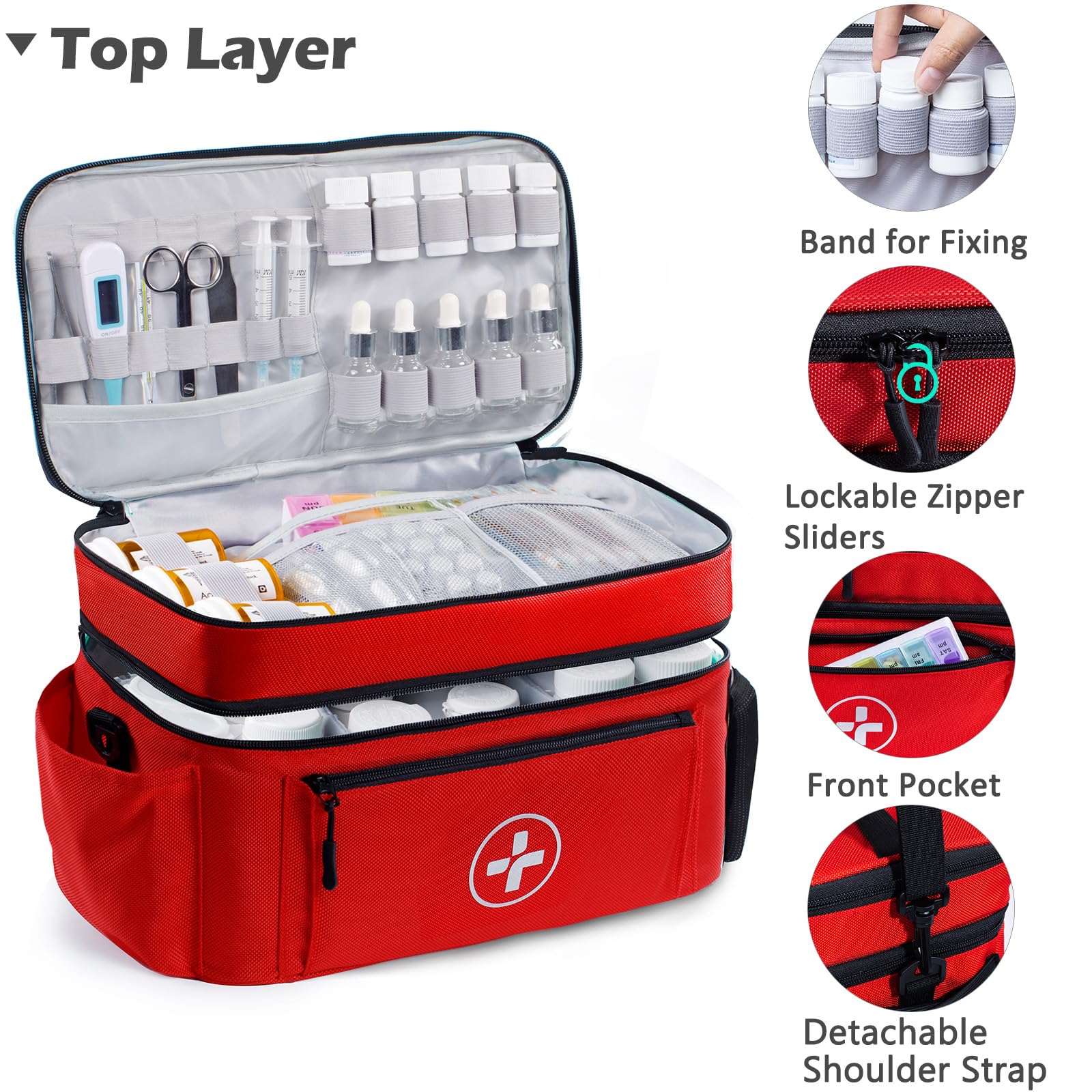 BAGSFY Travel Medicine Bag Organizer - Large Empty Medical Pouch for Pills & First Aid Supplies | Portable Medication Storage Case for Home, Car & Emergency Kit | Perfect for Travel, Camping & Daily Health Management