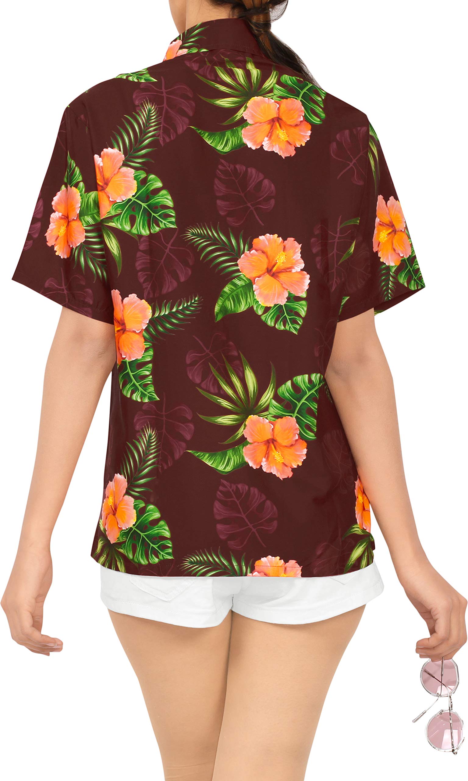 Happy Bay Women's Hawaiian Beach Short Sleeve Blouse - Tropical Floral Print Vacation Shirt for Summer, Pool Party & Island Getaway