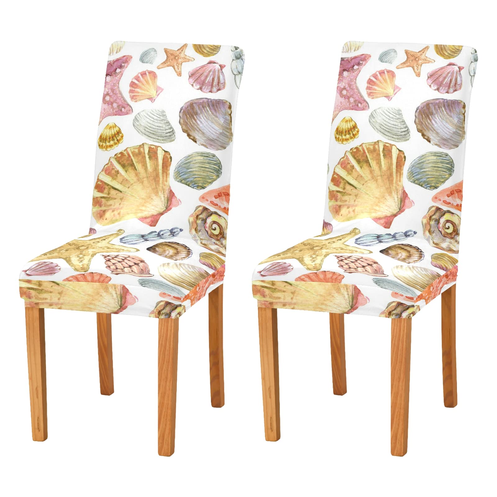 Stretchable Washable Sea Shell Chair Covers Set of 4 - Breathable Dining Room Chair Slipcovers for Kitchen, Banquet & Party Decor | Fits Most Standard Chairs | Easy to Clean & Maintain for Daily Use