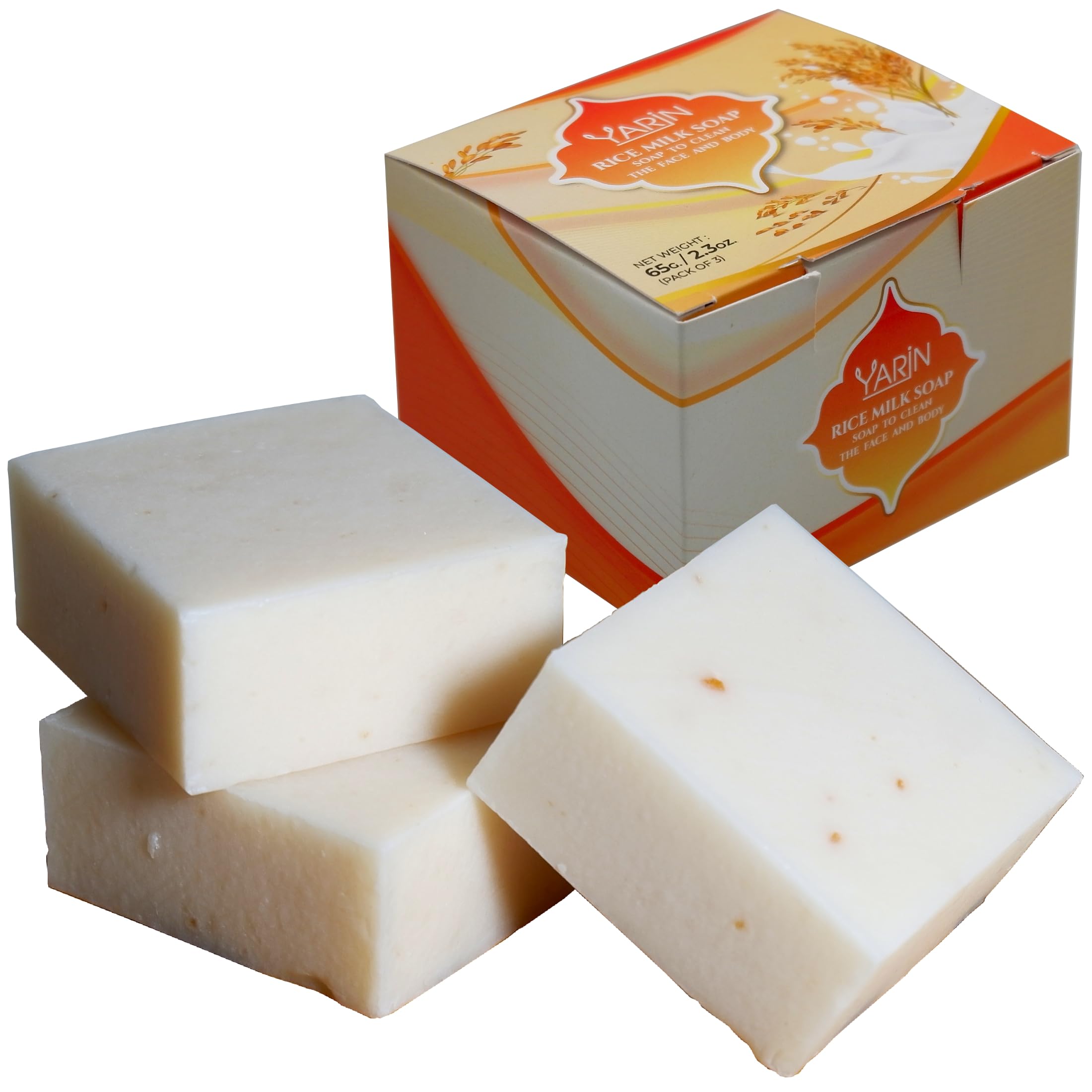 YARIN 3-Piece Rice Milk Soap with Collagen for Skin Brightening & Hydration - 65g Each + Reusable Mesh Bag - Gentle Exfoliation & Moisturizing - Perfect for Daily Skincare, Travel & Eco-Friendly Gifting