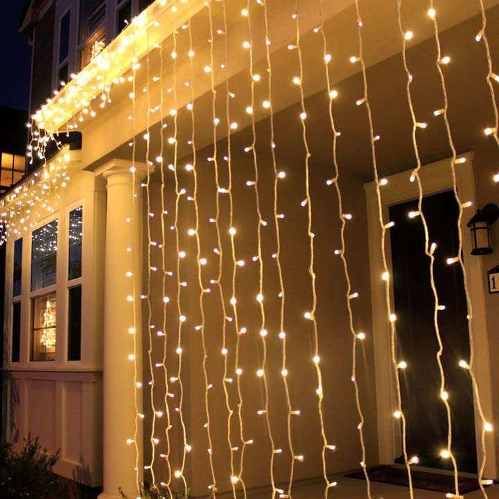 600 LED Fairy Twinkle Curtain String Lights - 20ft Window Lights with Remote & Timer, 8 Lighting Modes for Bedroom, Wedding, Party Backdrop - Indoor/Outdoor Decoration (Warm White, Non-Connectable, Curtain Not Included) - Perfect for Holiday Decor, Romantic Ambiance, and Special Events