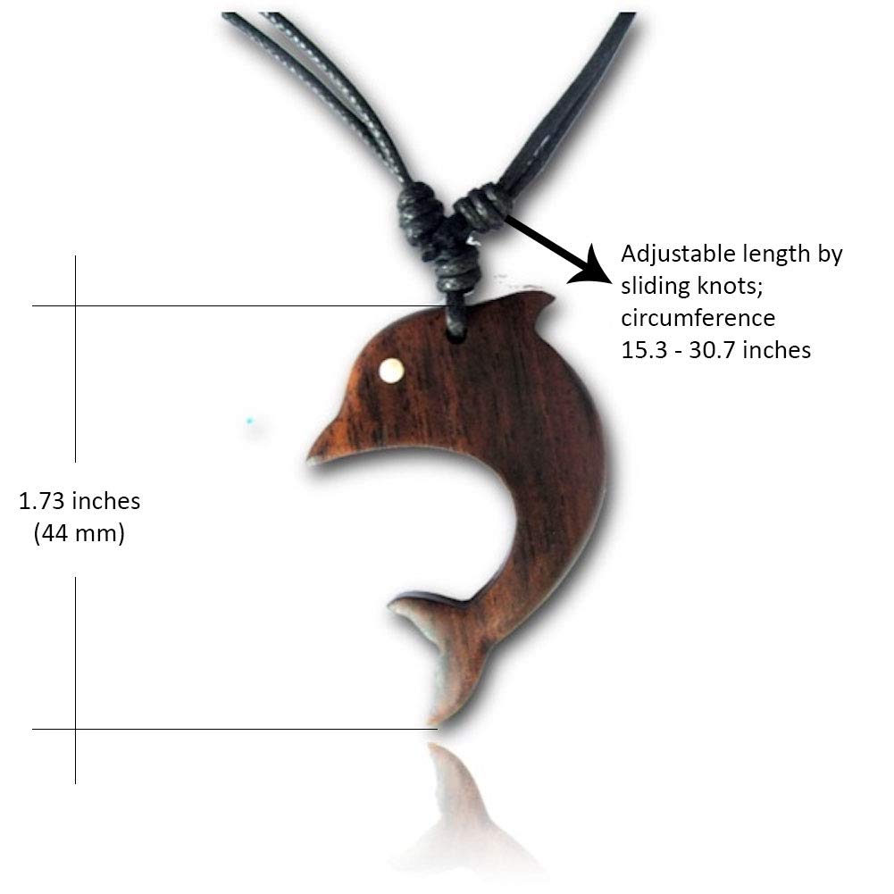 Adjustable Wood Dolphin Necklace for Women - Handcrafted Dolphins Charm Pendant Necklaces - Perfect for Beach Vacations, Boho Outfits & Gift Giving
