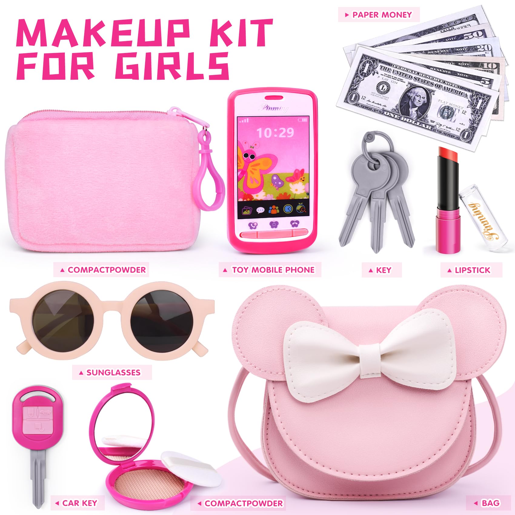 Girls Pretend Play Purse with Makeup Toys - Gift for 3-8 Year Olds | Birthday & Christmas Present for Toddlers