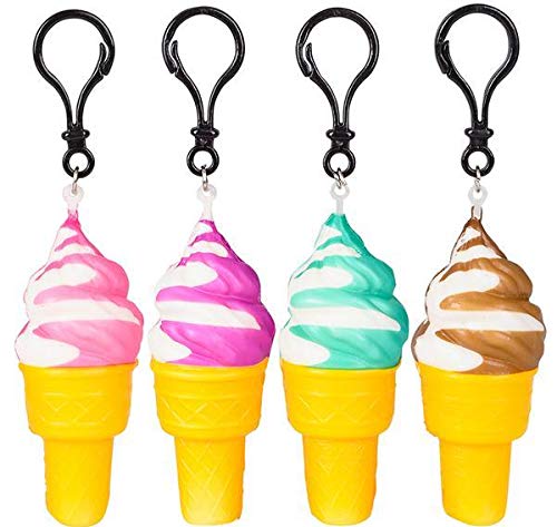 12 Pack 4 Inch Squishy Ice Cream Cone Clip Ons - Cute Kawaii Desk Decor for Office, School, or Home Organization | Fun Stress Relief Toys for Kids & Adults