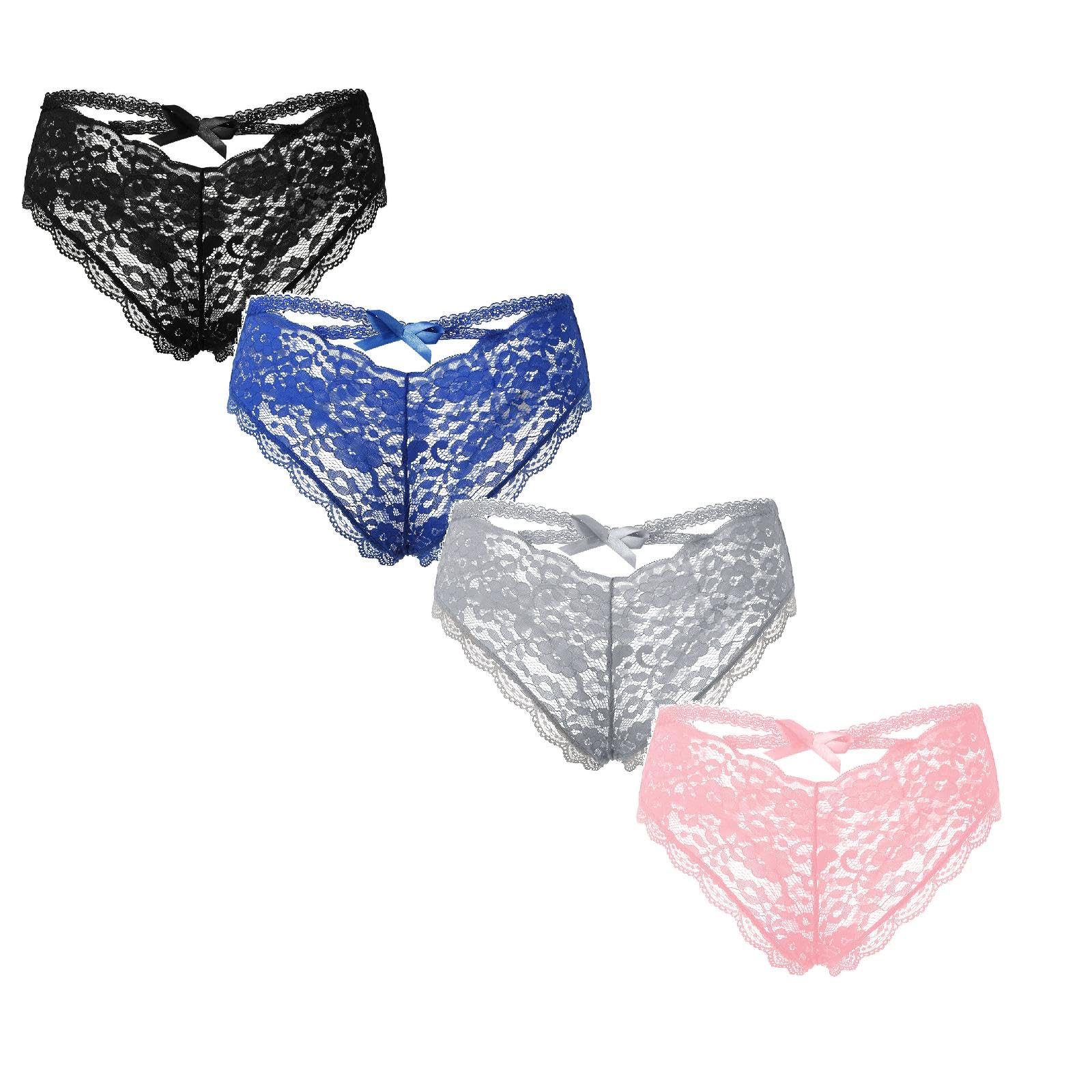 4 Pack Women's Lace Sheer Hipster Panties - High-Cut Back Full Coverage Stretch Underwear - Soft & Breathable for Daily Wear, Yoga & Sleep