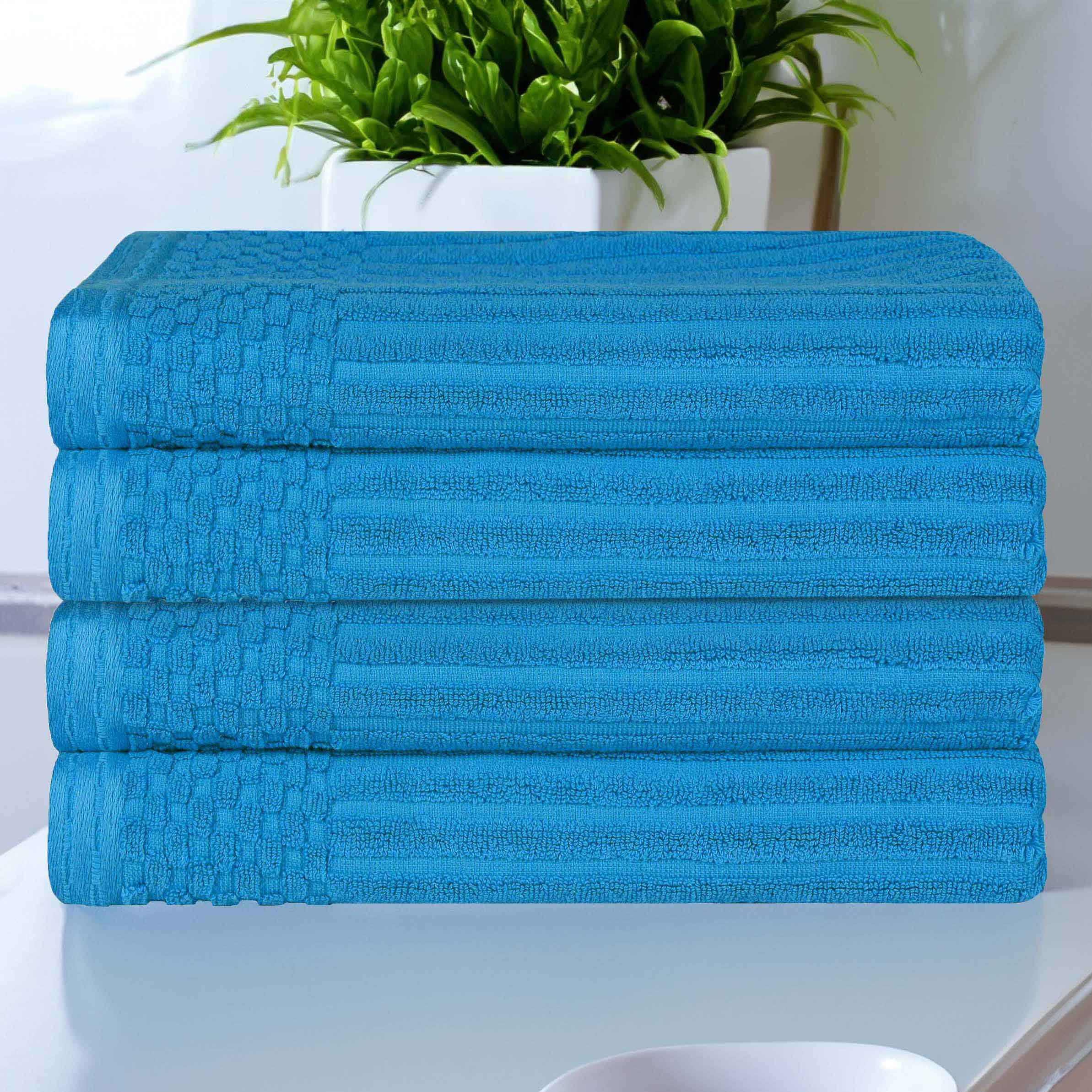 Premium Soho Ribbed Textured Cotton Bath Towels - Ultra Absorbent & Quick Dry - Set of 4 (White) - Luxury Spa, Hotel & Home Bathroom Essentials
