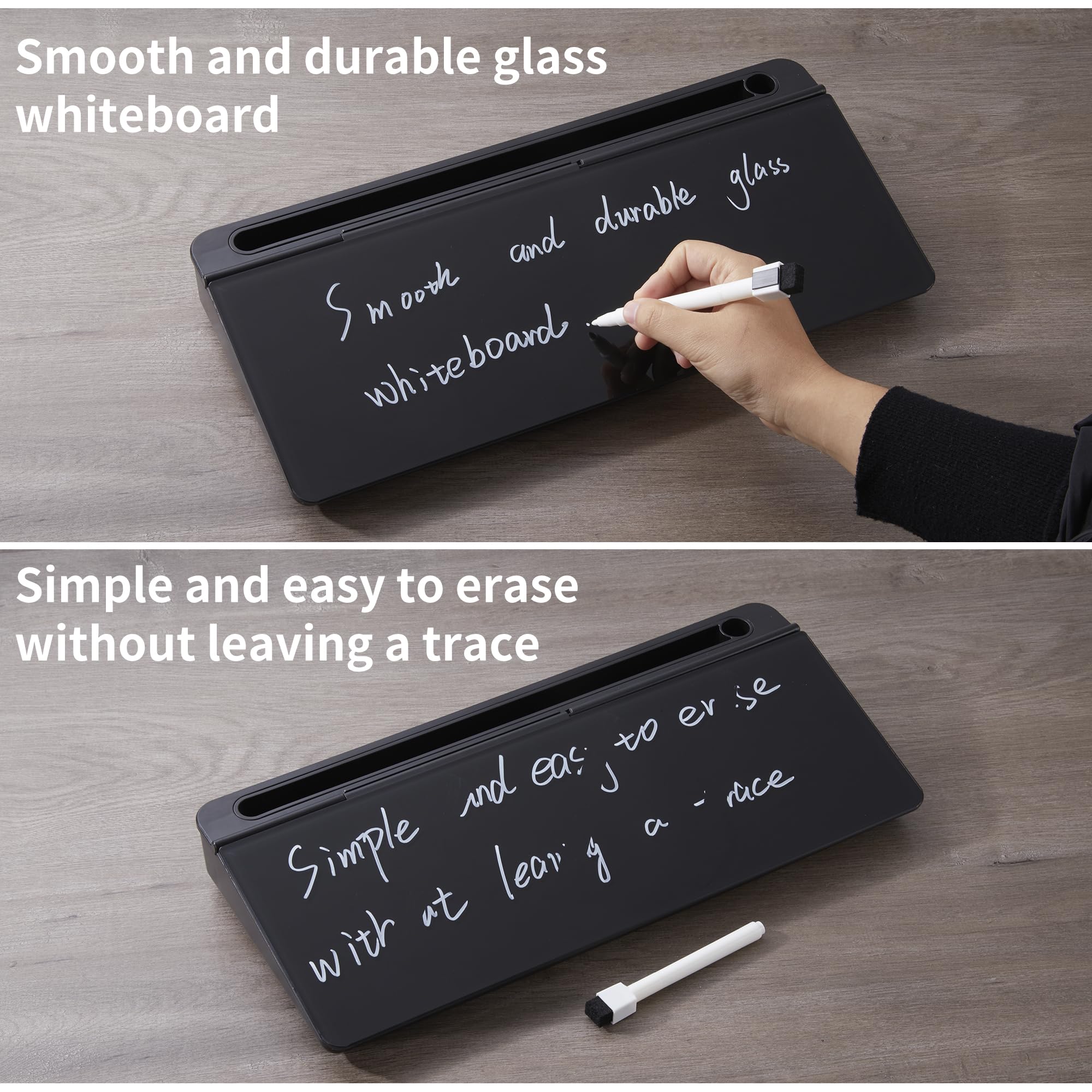 Dry Erase Desktop Whiteboard with Magnetic Surface | Computer Keyboard Whiteboard with Marker & Eraser | Office Desk Organizer for School, Home & Work | Perfect for Meetings, Notes & Productivity (Black)