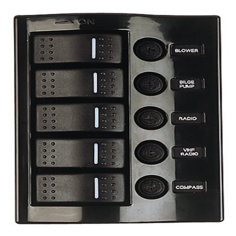 Sea-Dog 425110-1 Wave Rocker Switch Panel with 5 Illuminating Switches & Fuse - Perfect for Marine, Boat, RV, and Off-Road Vehicle Electrical Systems