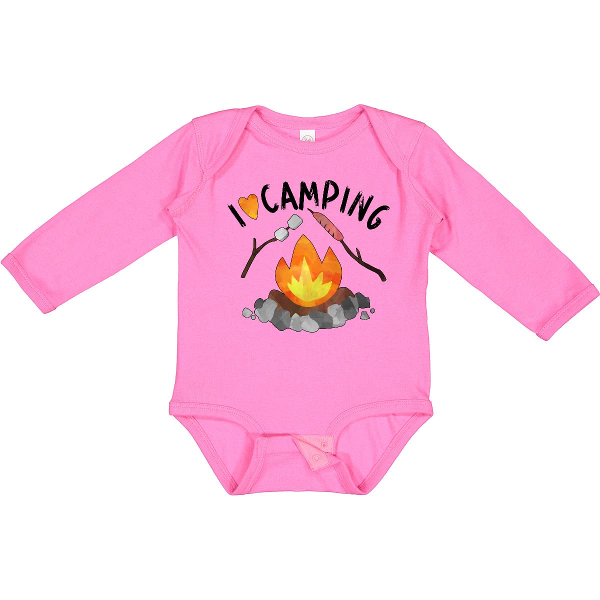 Inktastic I Love Camping - Campfire, Hot Dog & Marshmallows Print Long Sleeve Baby Bodysuit | Cute Infant Outfit for Outdoor Adventures, Camping Trips & Family Photos